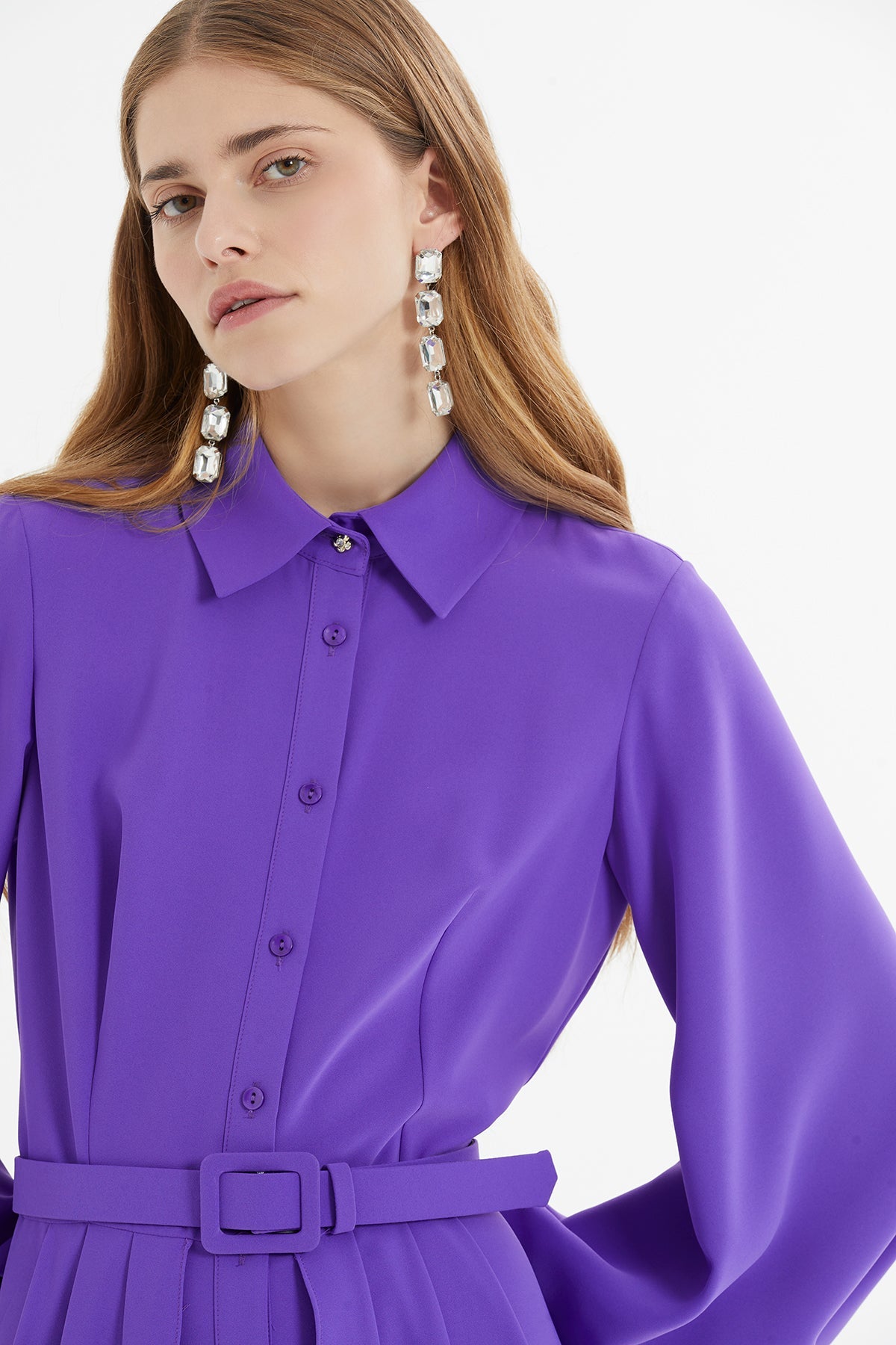 Purple Shirt Dress with Belt Detail