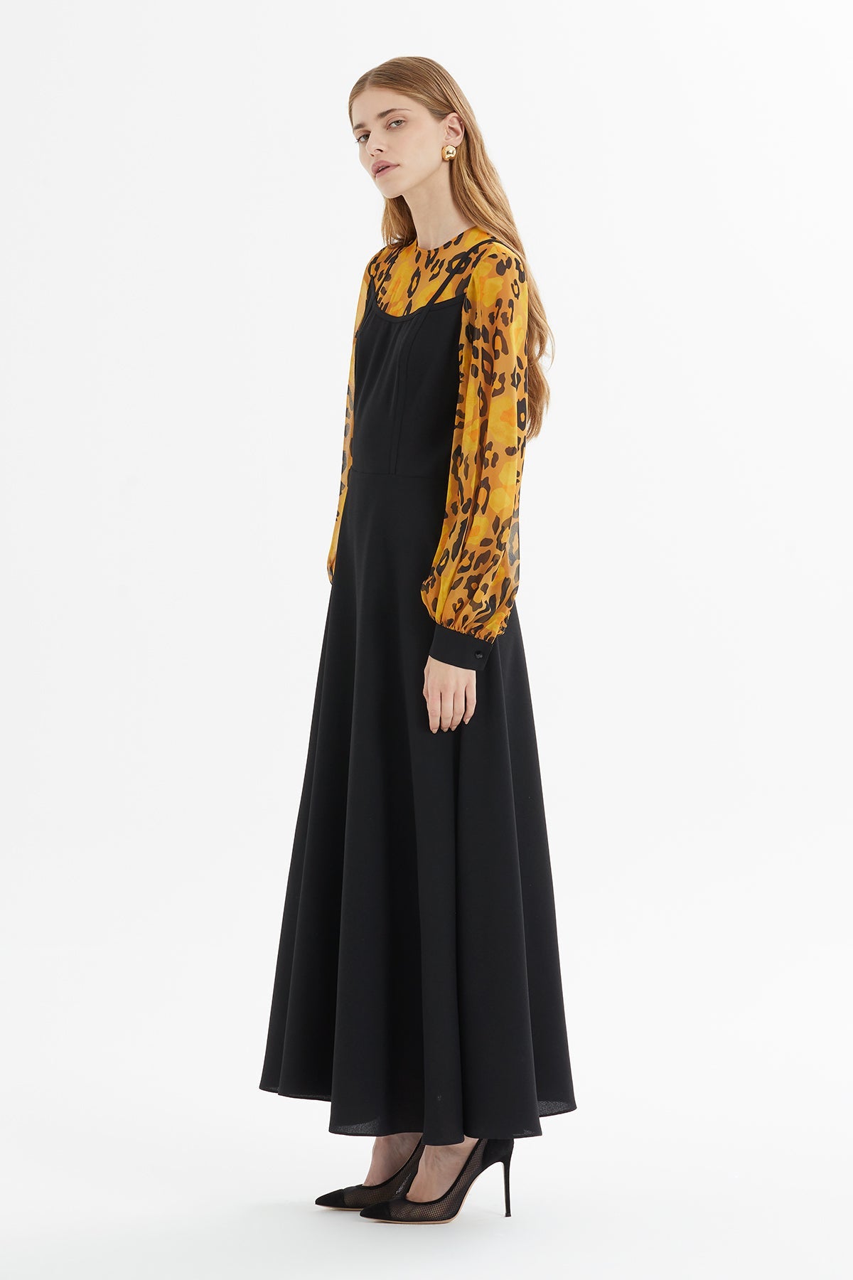 Black Maxi Dress with Pattern Detail