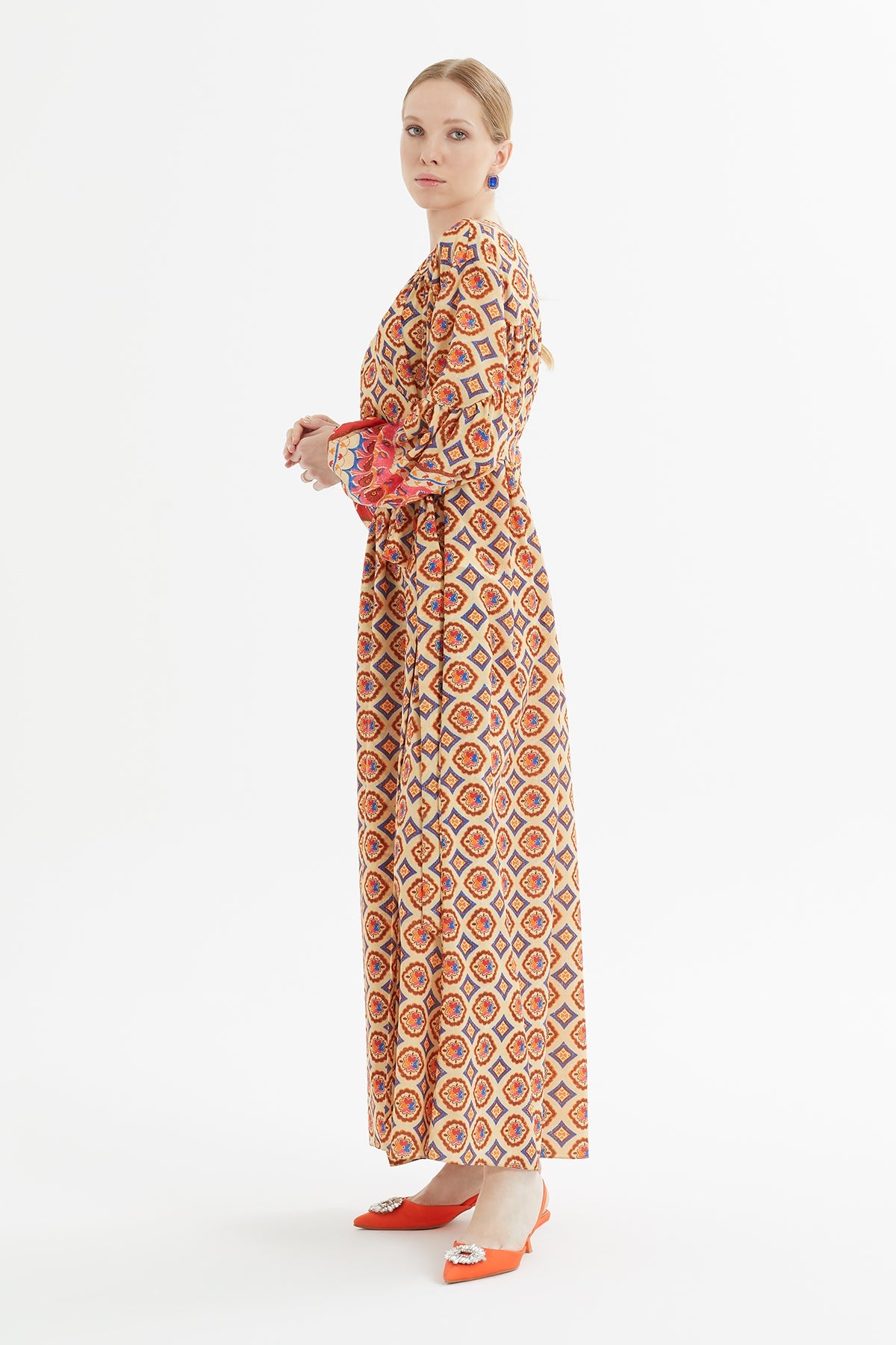 Printed Flared Dress with Belt Detail