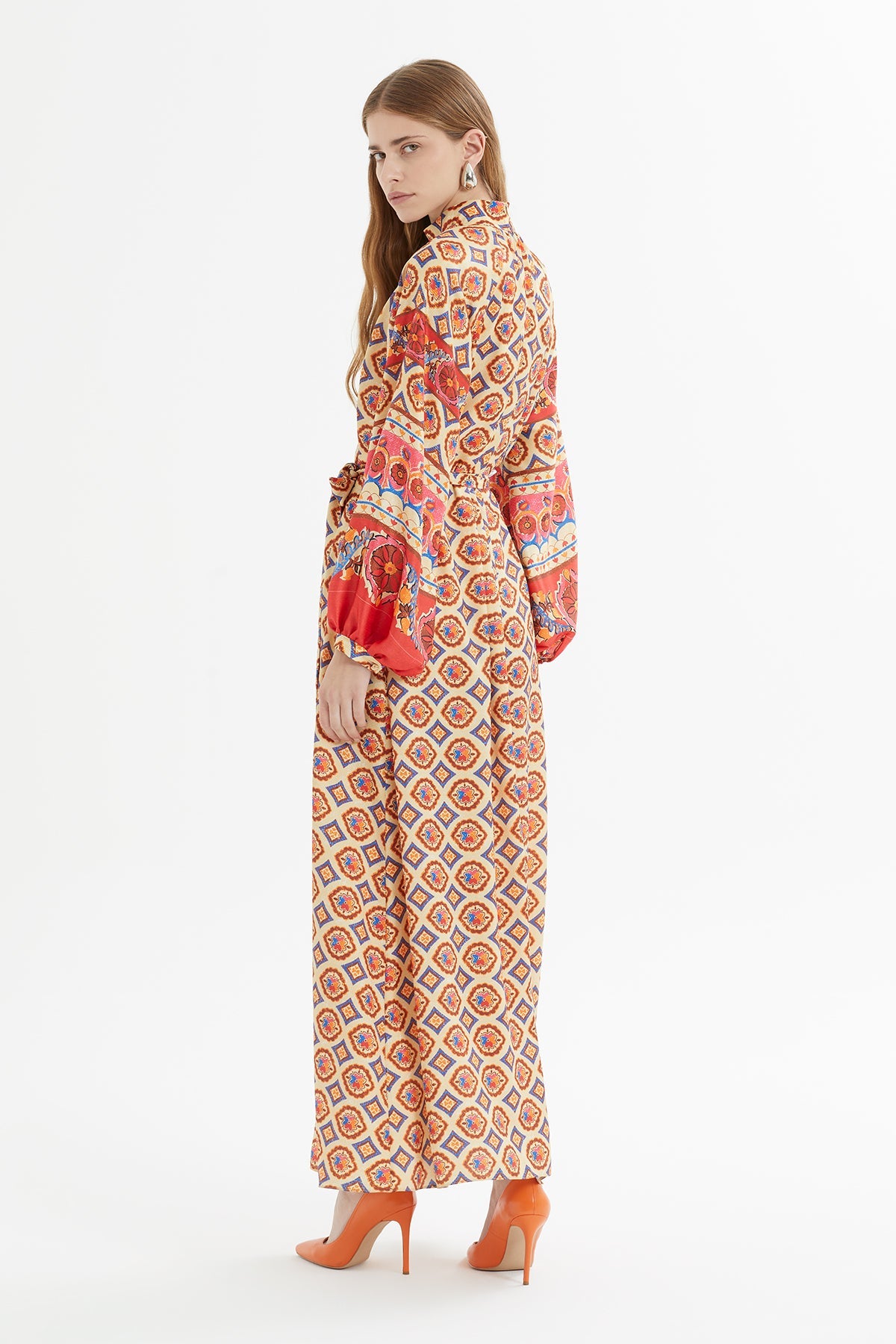 Printed Long Dress with Belt Detail