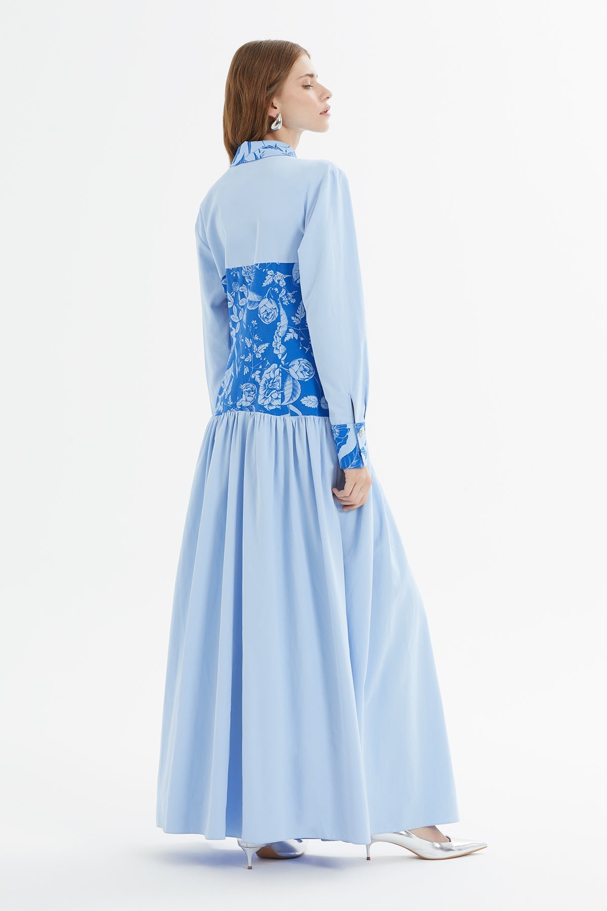 Blue Long Dress with Printed Details