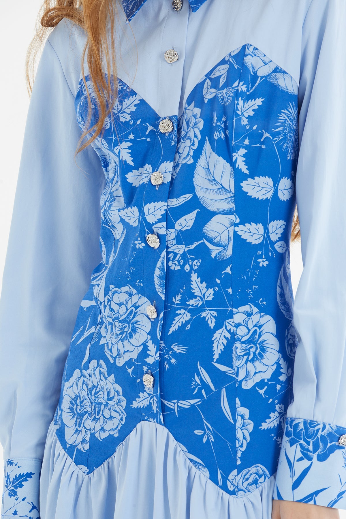 Blue Long Dress with Printed Details