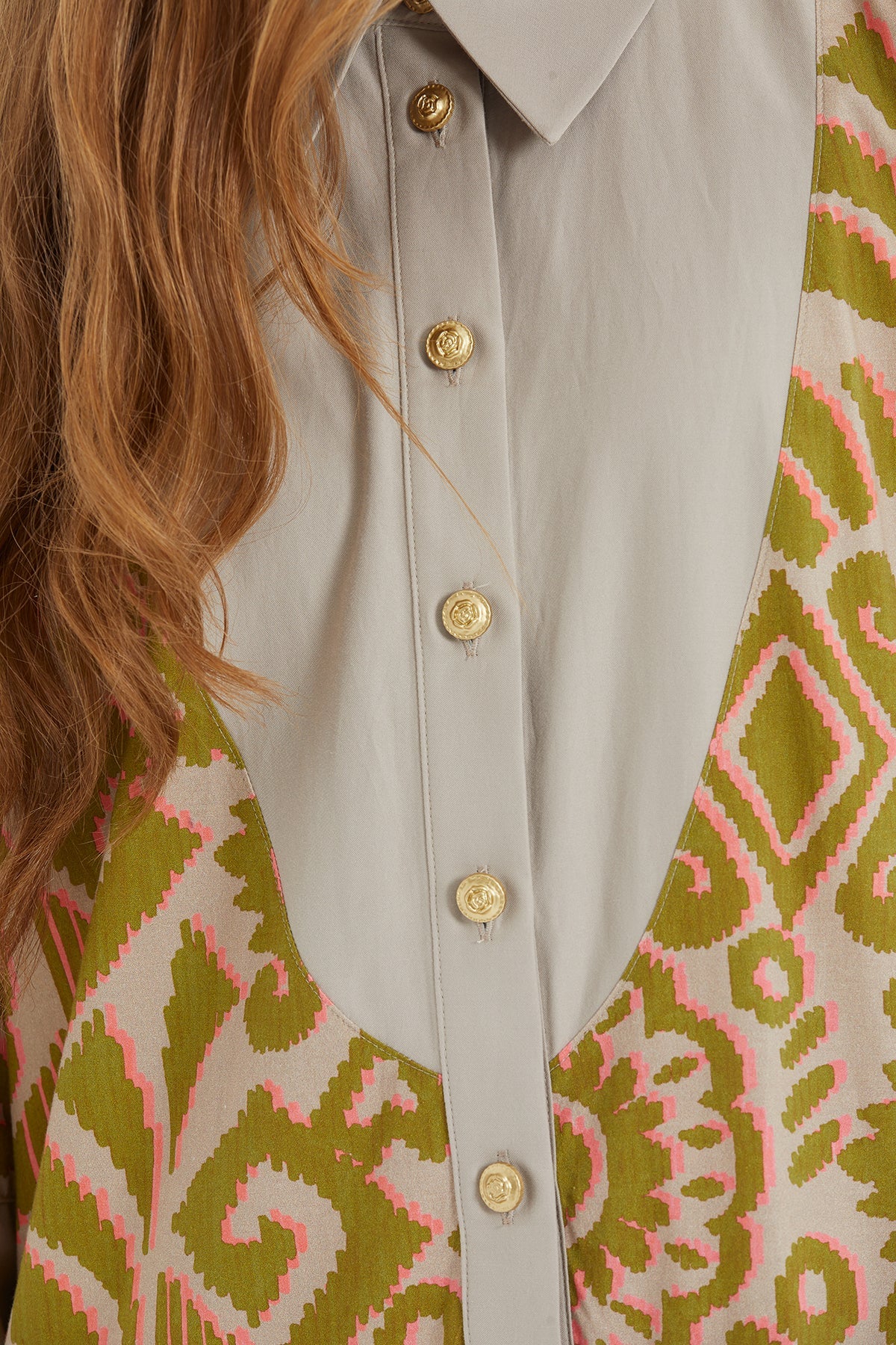 Beige Long Dress with Pattern Details