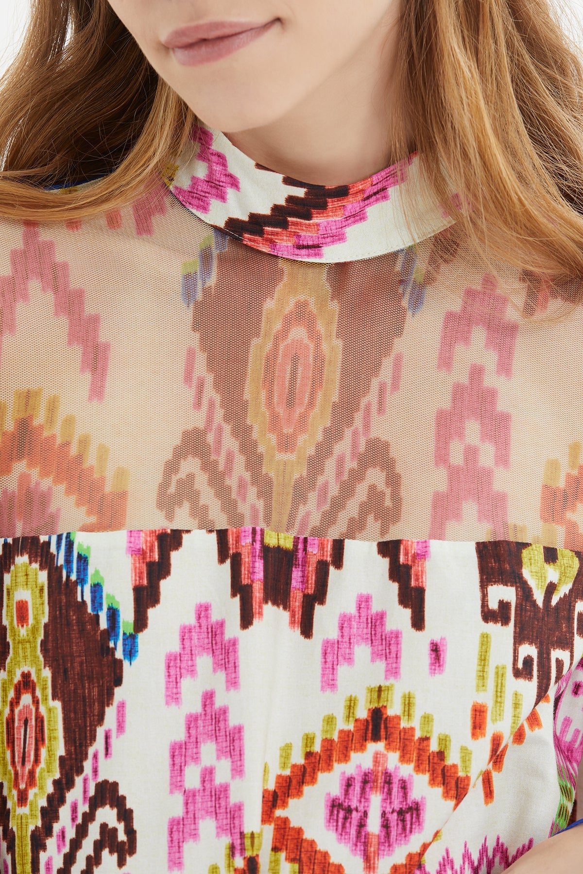 Printed Balloon-Sleeve Long Dress