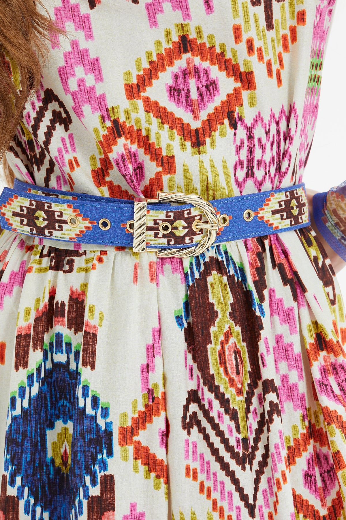 Printed Balloon-Sleeve Long Dress