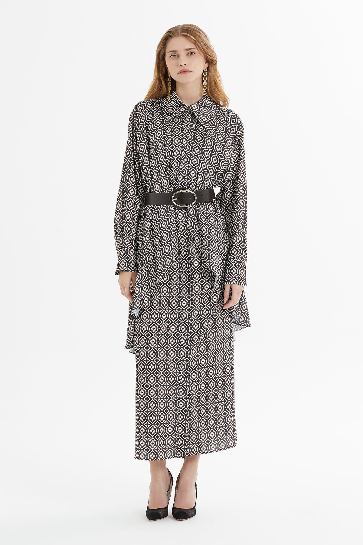 Printed Long Brown Dress