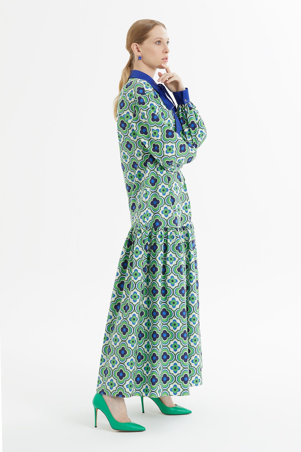 Printed Tie-Fastening Long Dress