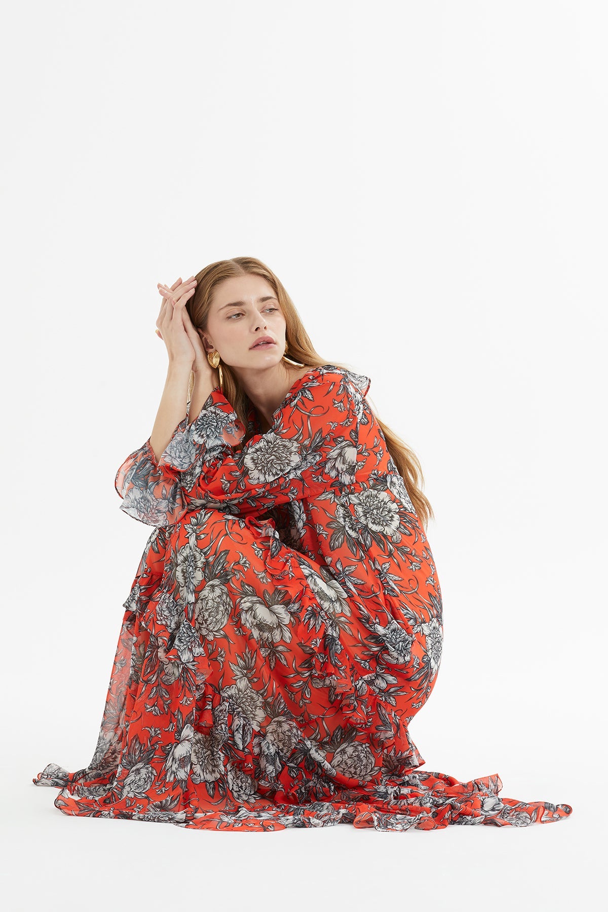 Printed Long Dress with Elasticated Ankles