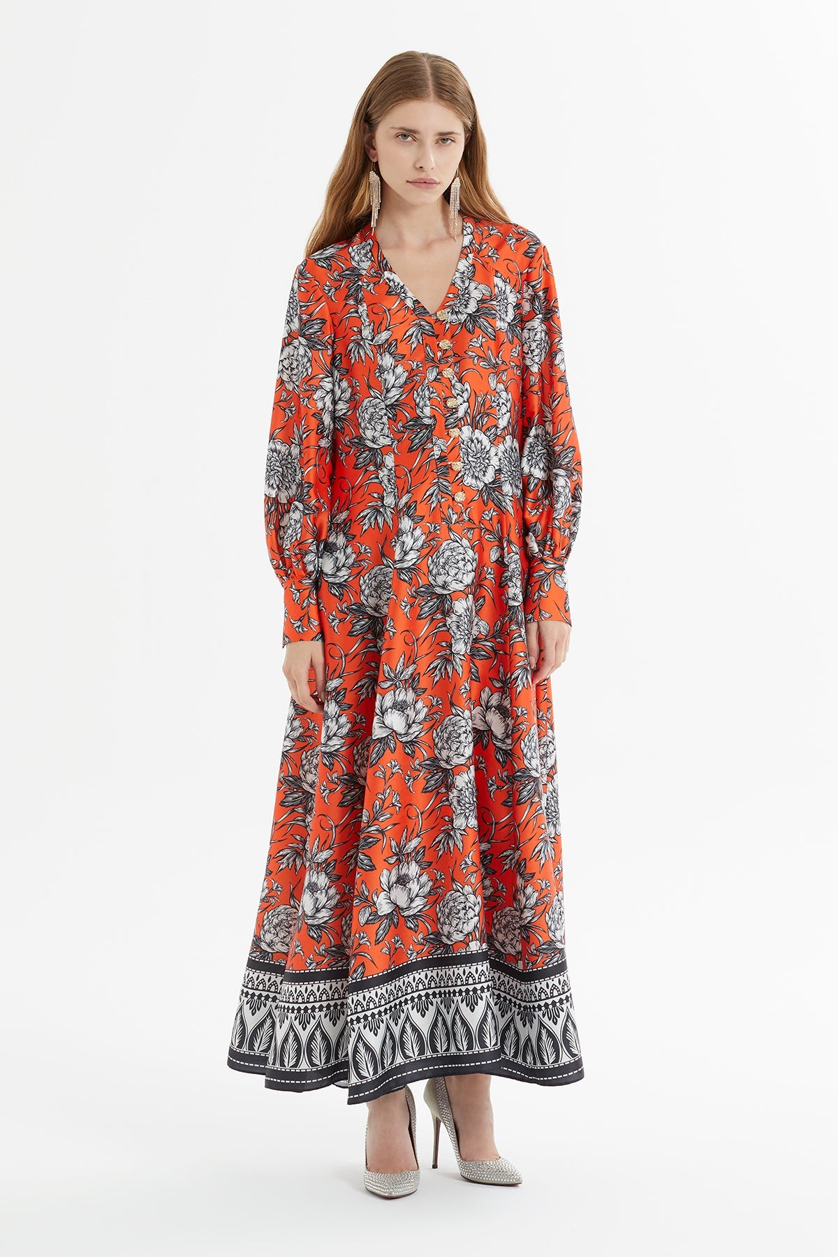 Printed Long Flared Dress