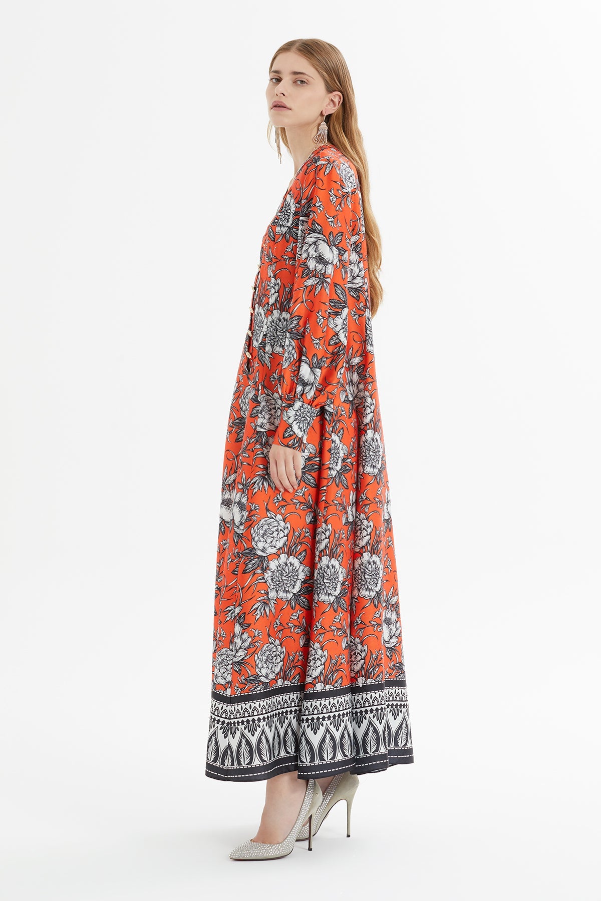 Printed Long Flared Dress