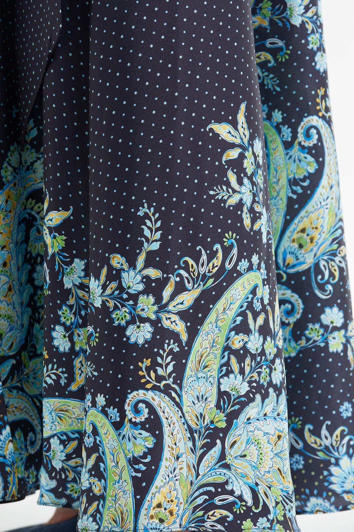 Navy Polka-Dot Long Belted Dress