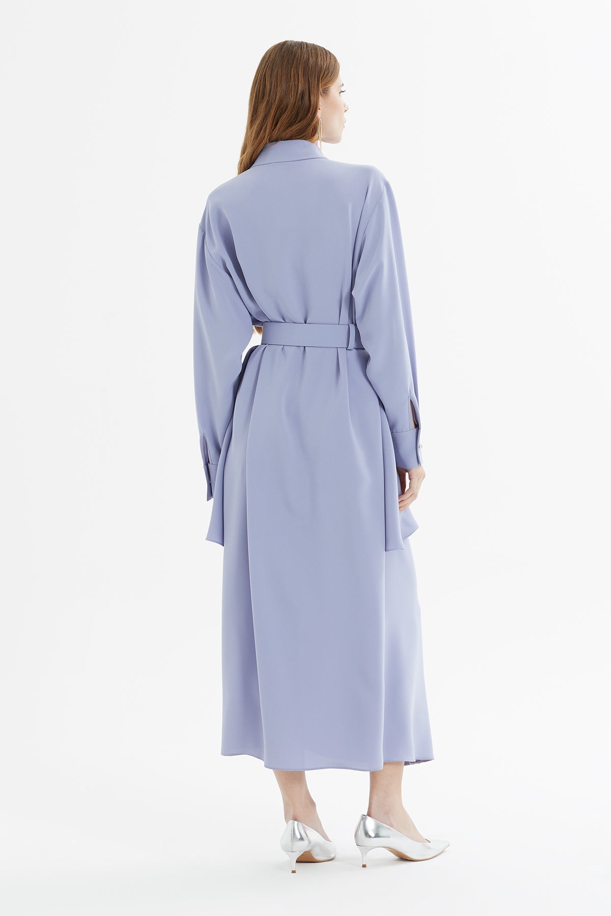 Purple Asymmetrical Dress with Belt Detail