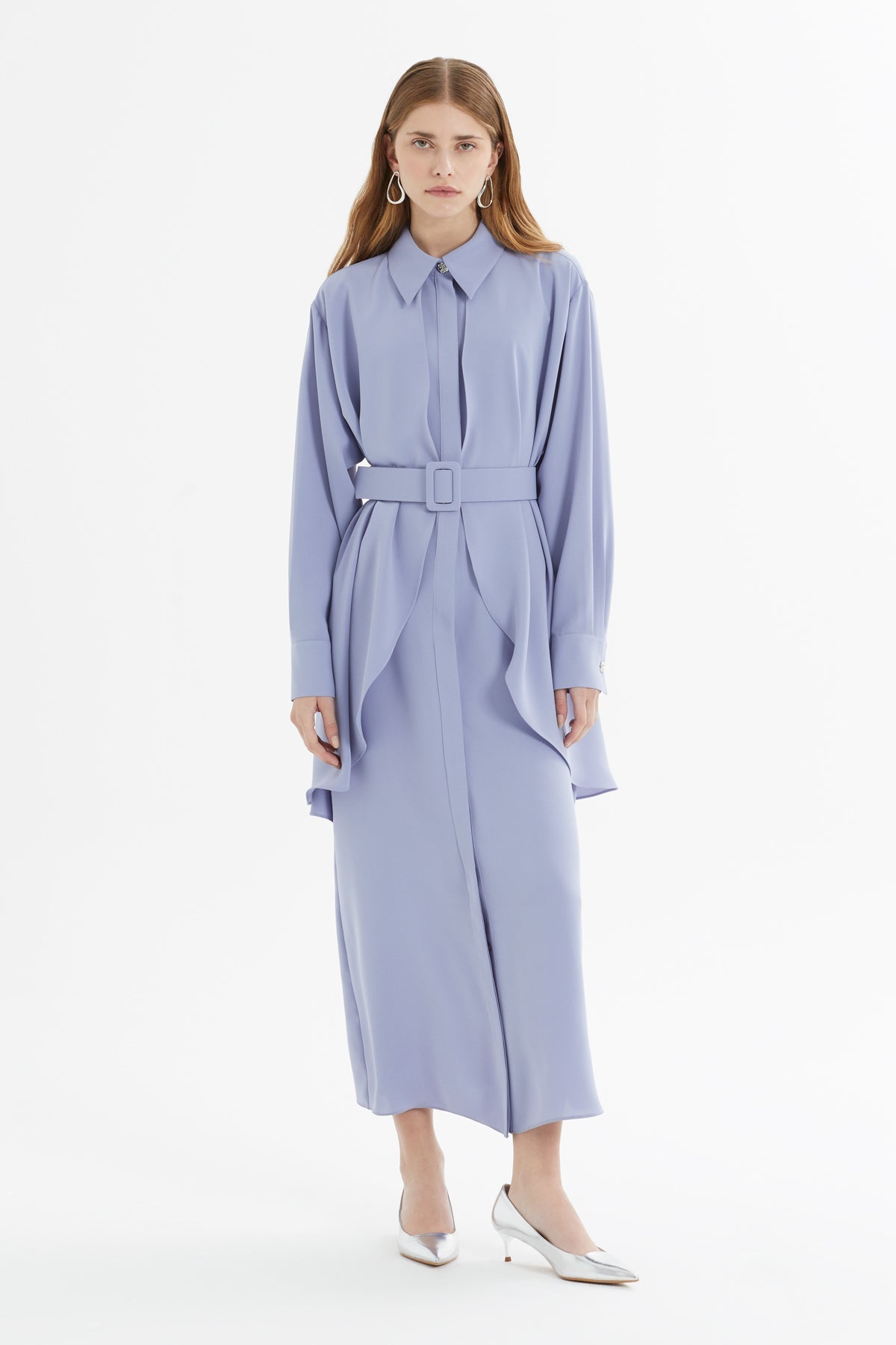 Purple Asymmetrical Dress with Belt Detail