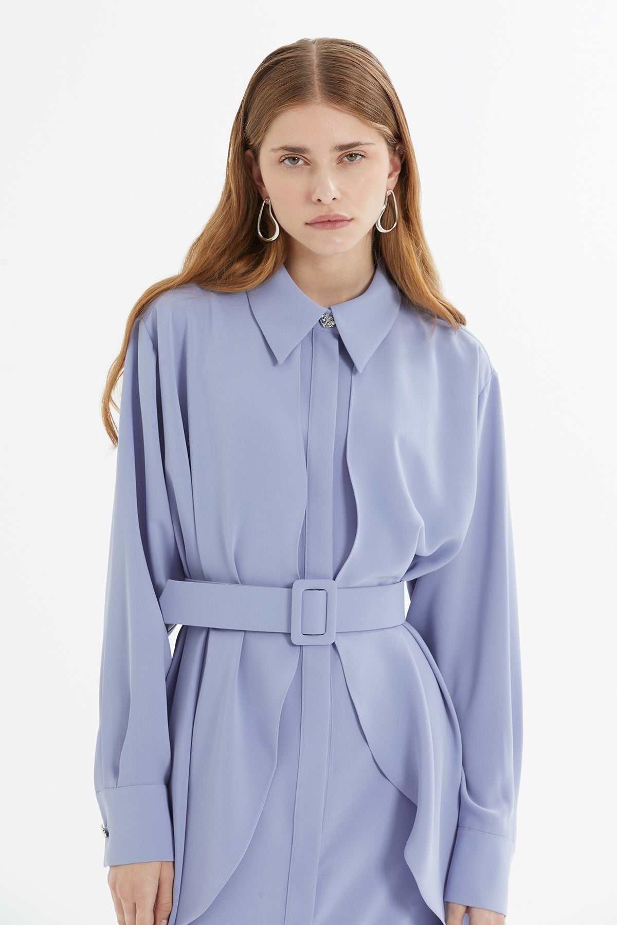 Purple Asymmetrical Dress with Belt Detail