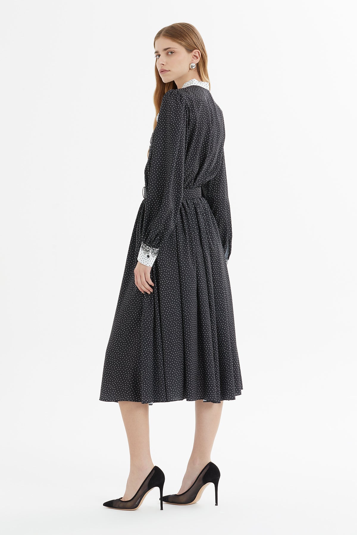 Black Polka-Dot Midi Dress