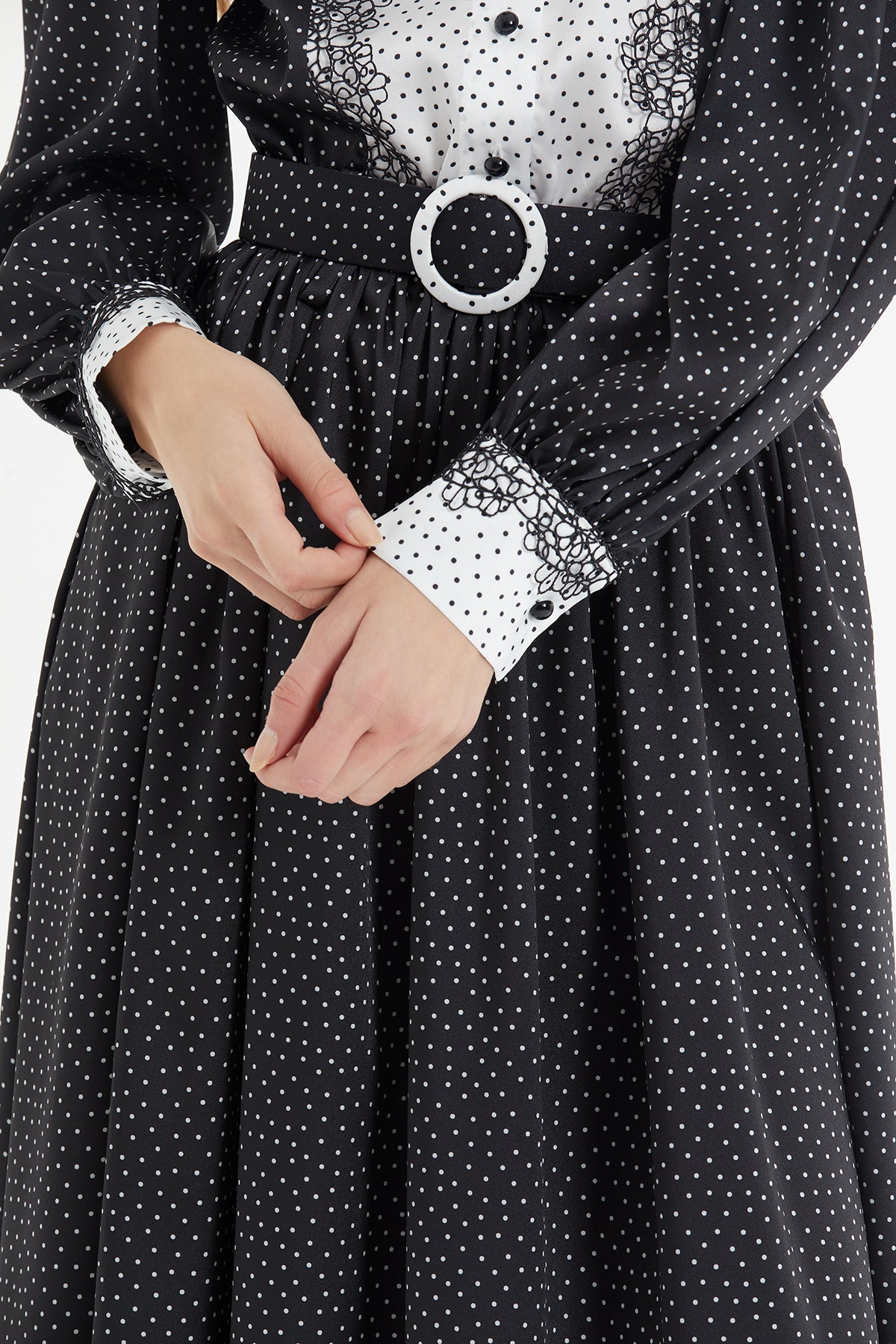 Black Polka-Dot Midi Dress