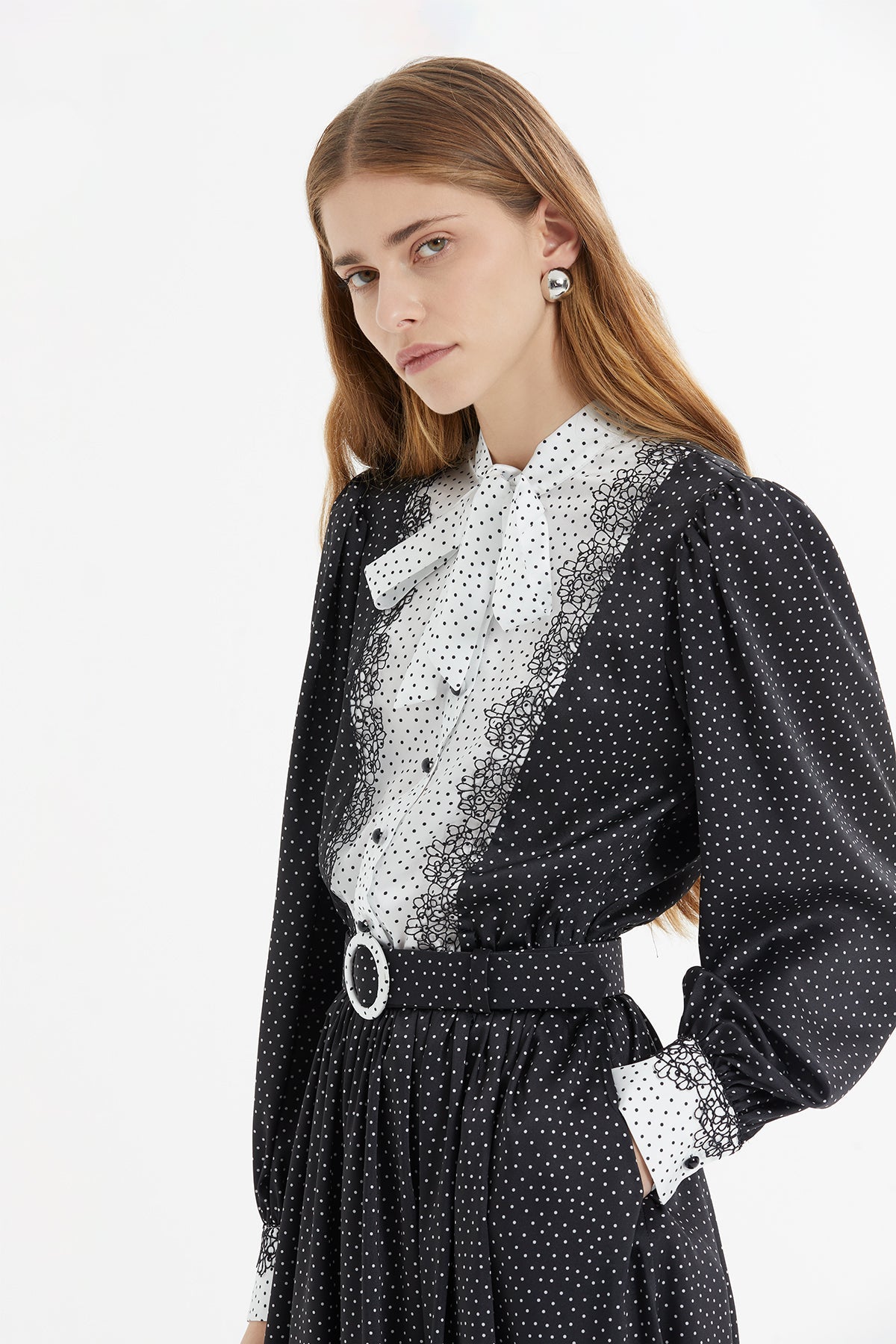 Black Polka-Dot Midi Dress