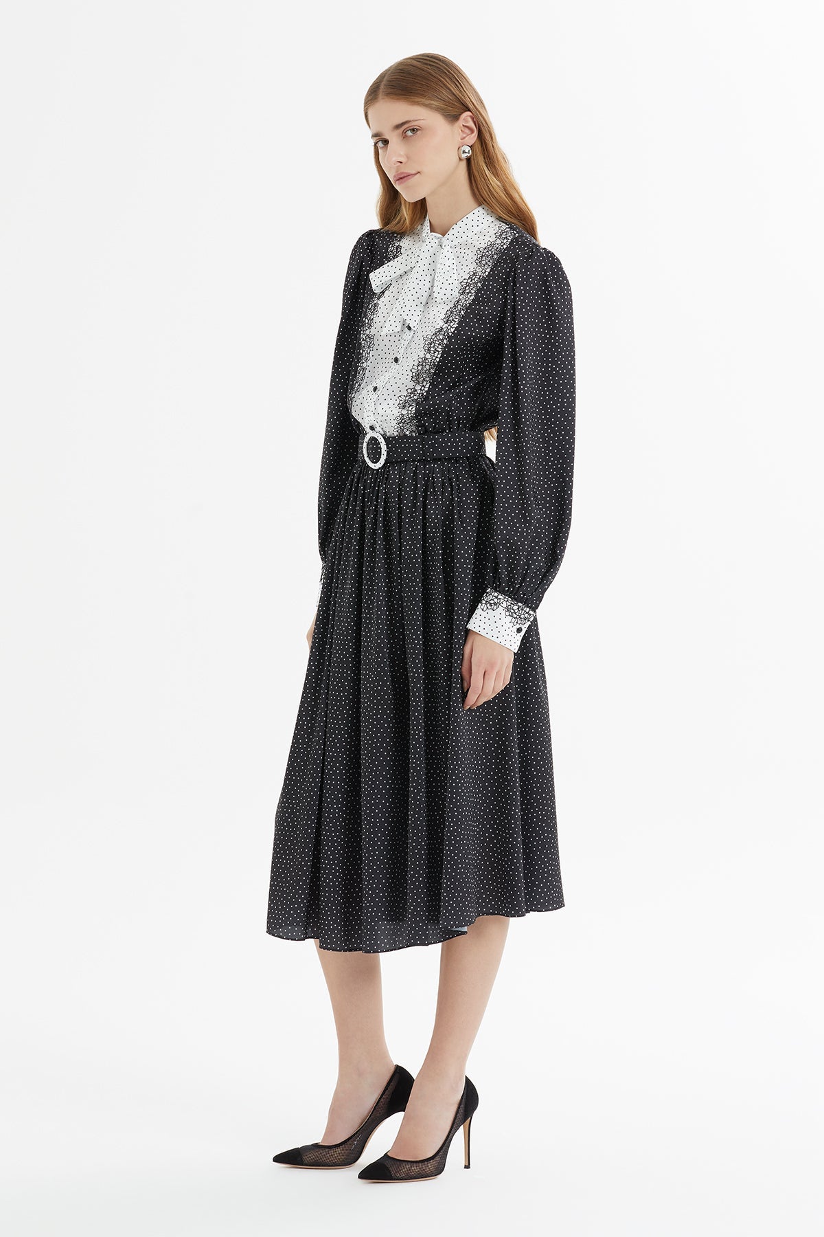 Black Polka-Dot Midi Dress