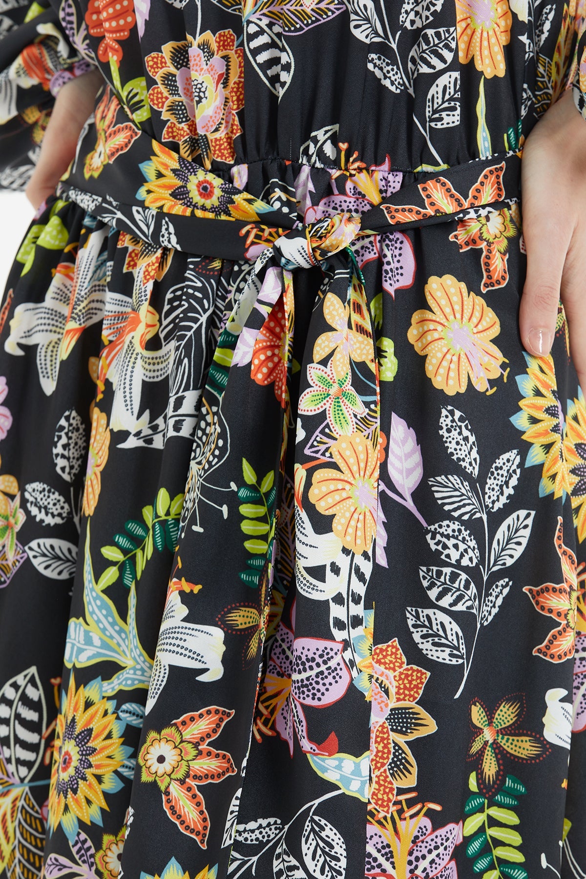 Printed Long Dress with Gathered Waist