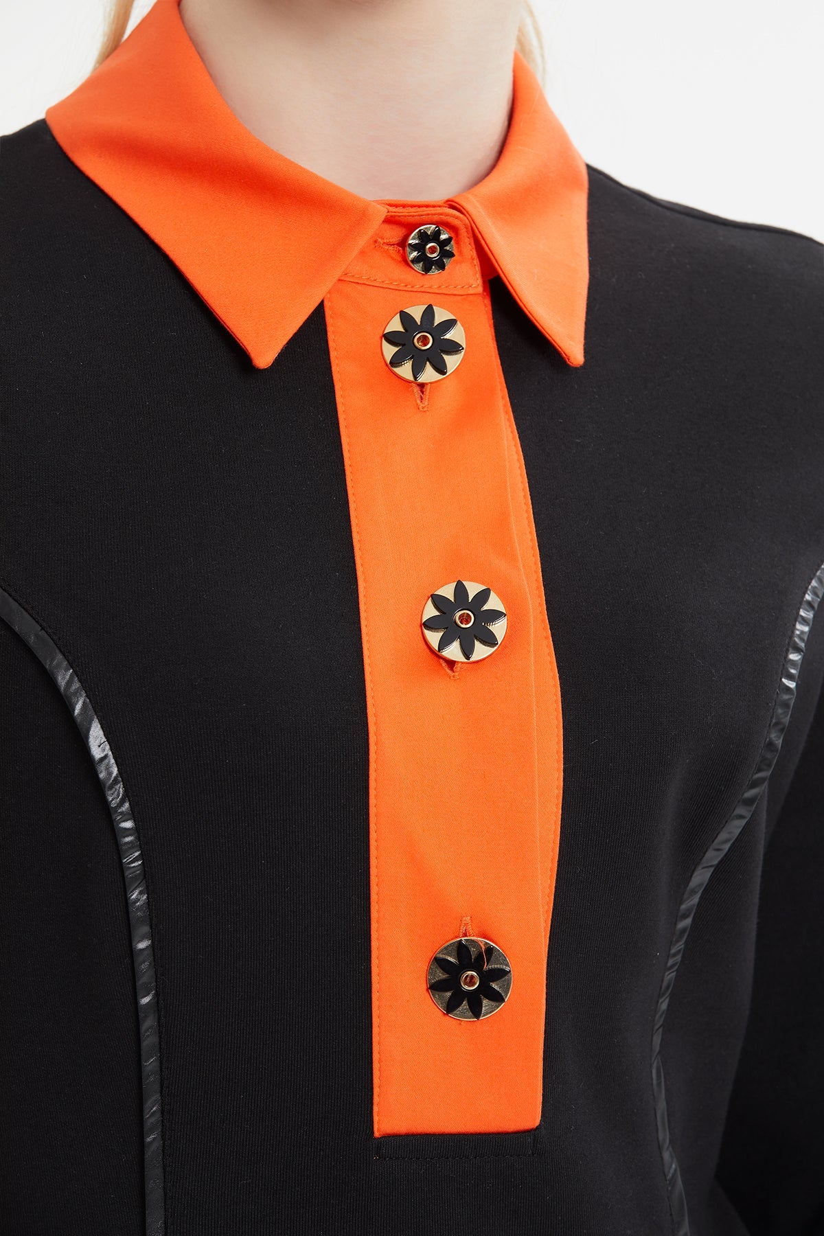Black Maxi Dress with Orange Collar