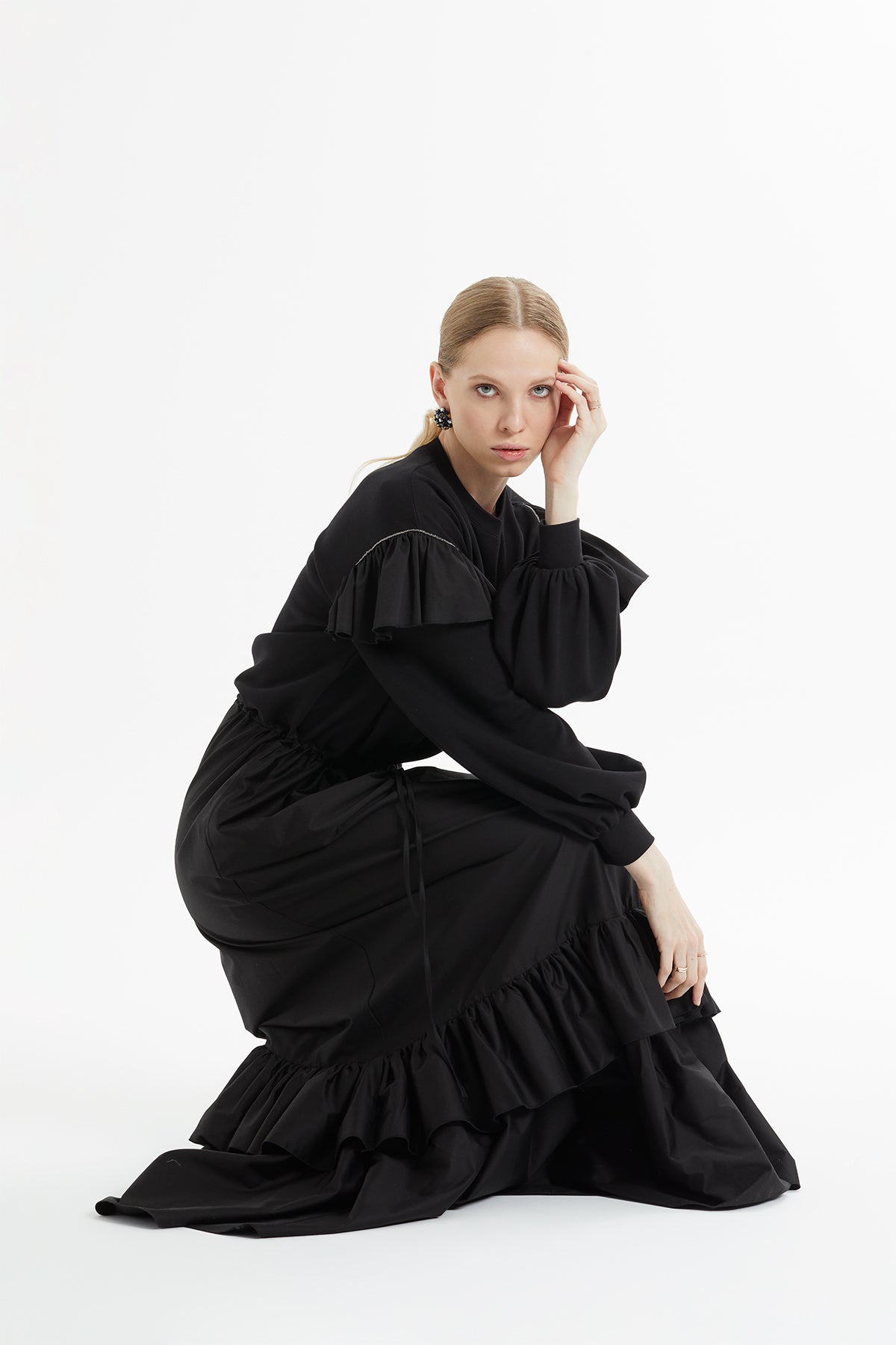 Black Ruffled Long Dress