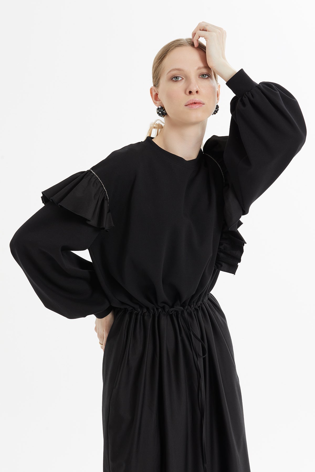 Black Ruffled Long Dress