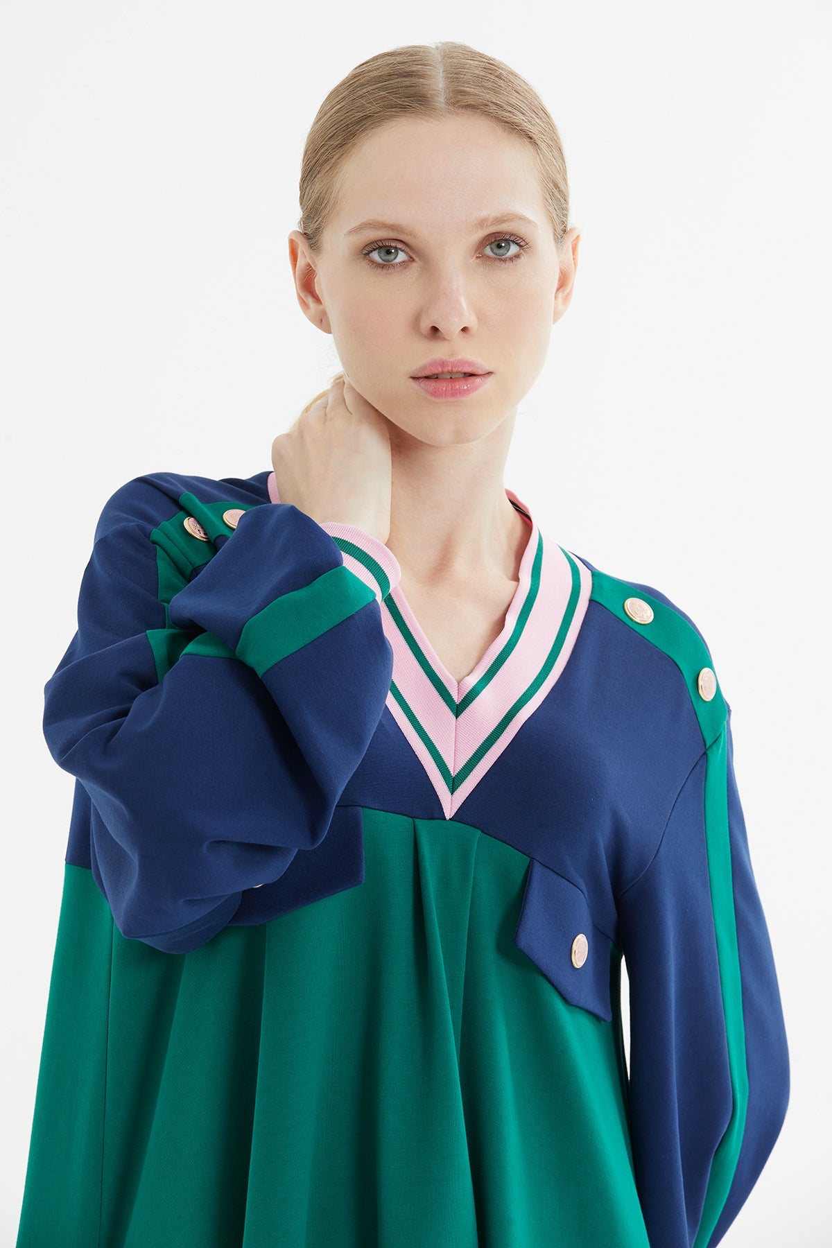 Green V-Neck Midi Dress