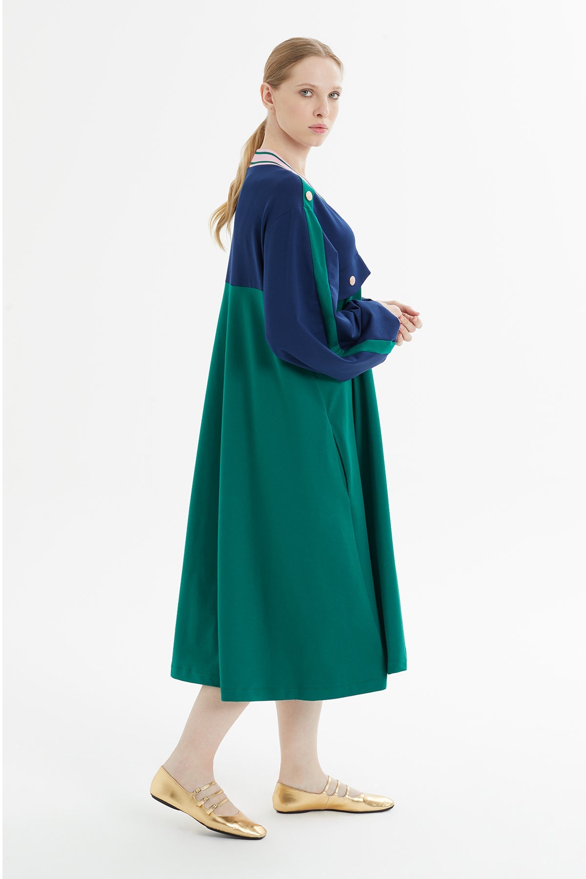 Green V-Neck Midi Dress