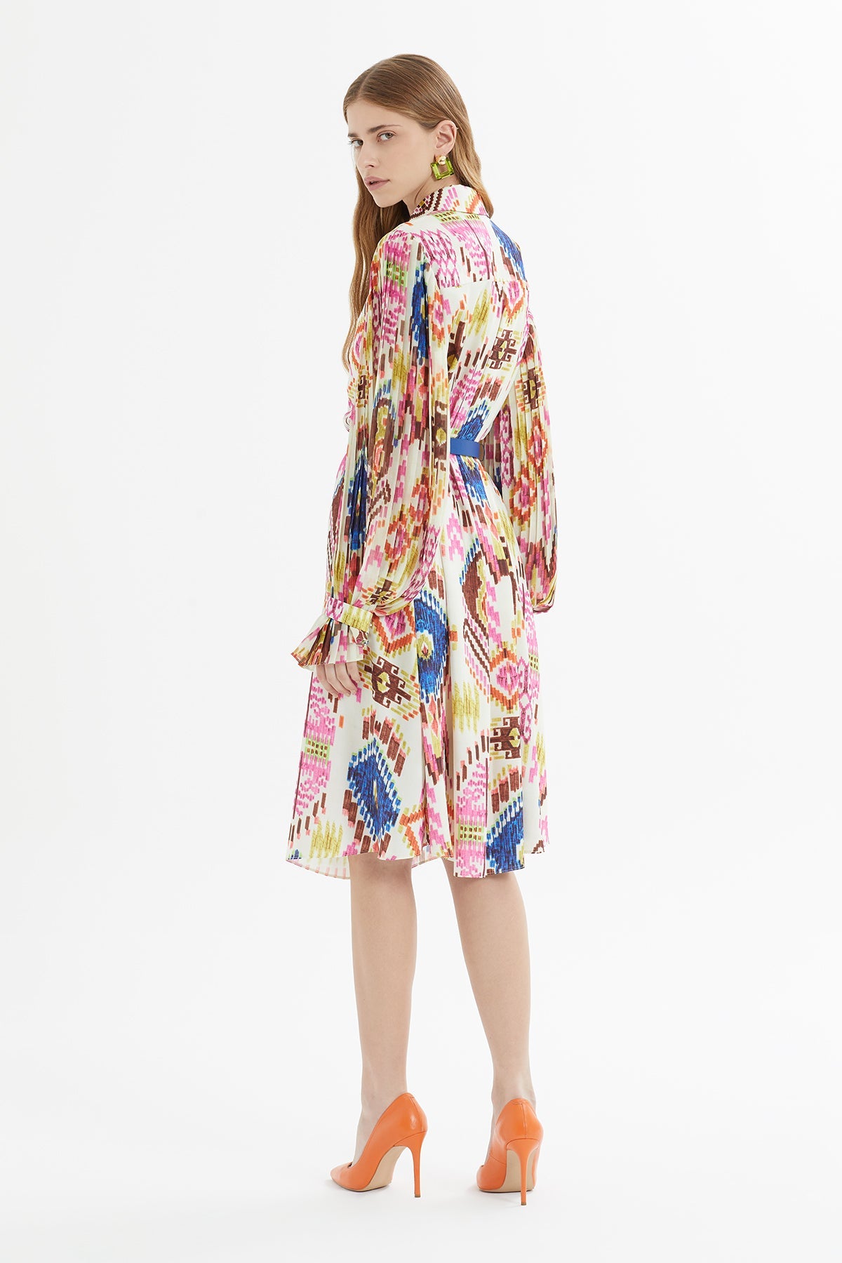 Printed Belted Midi Shirt Dress