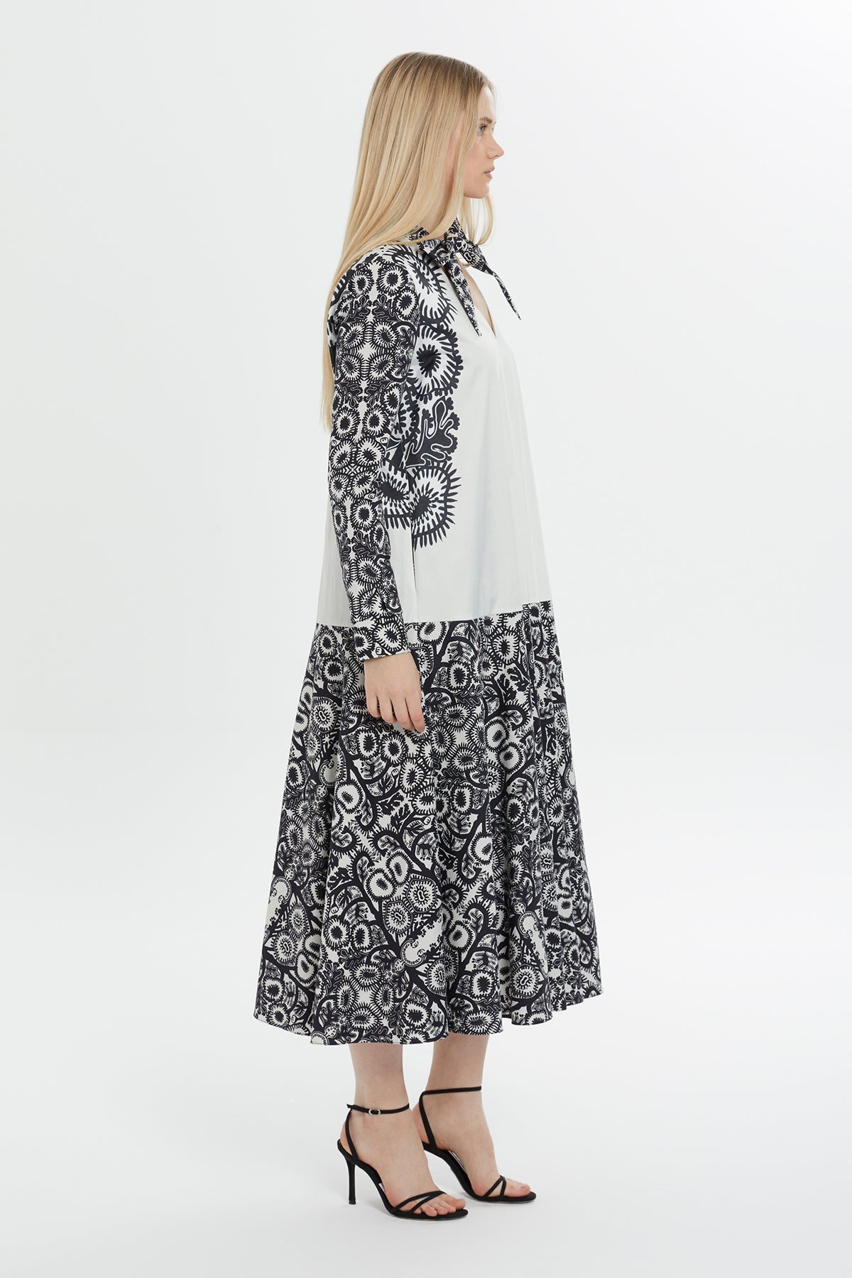 Beige Patterned Midi Dress