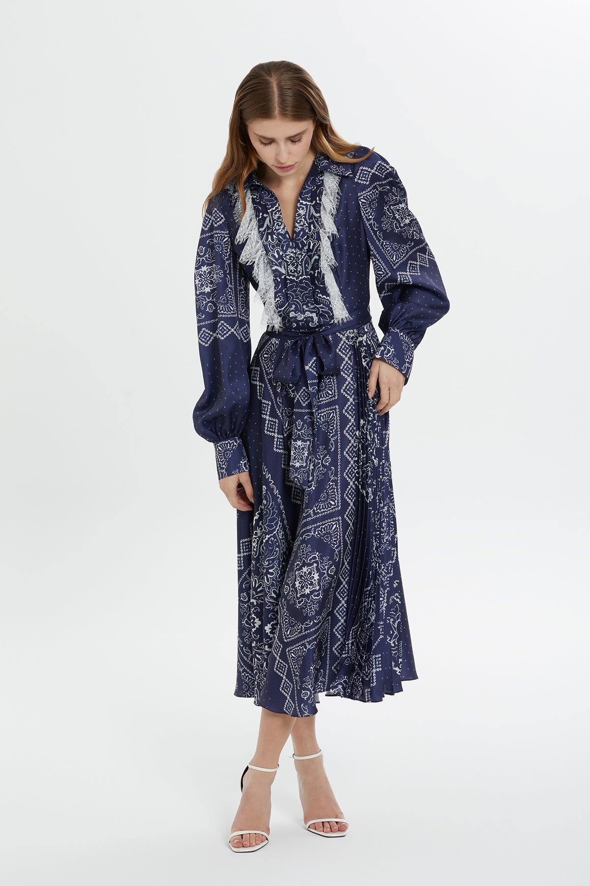 Navy Patterned Midi Dress