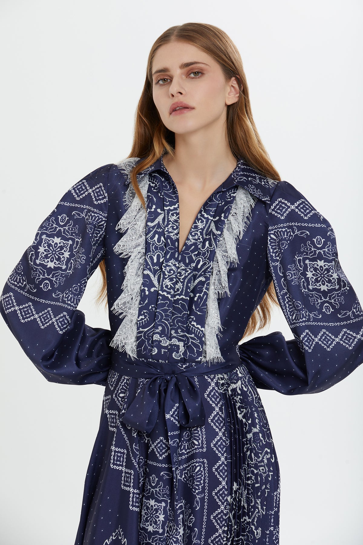 Navy Patterned Midi Dress