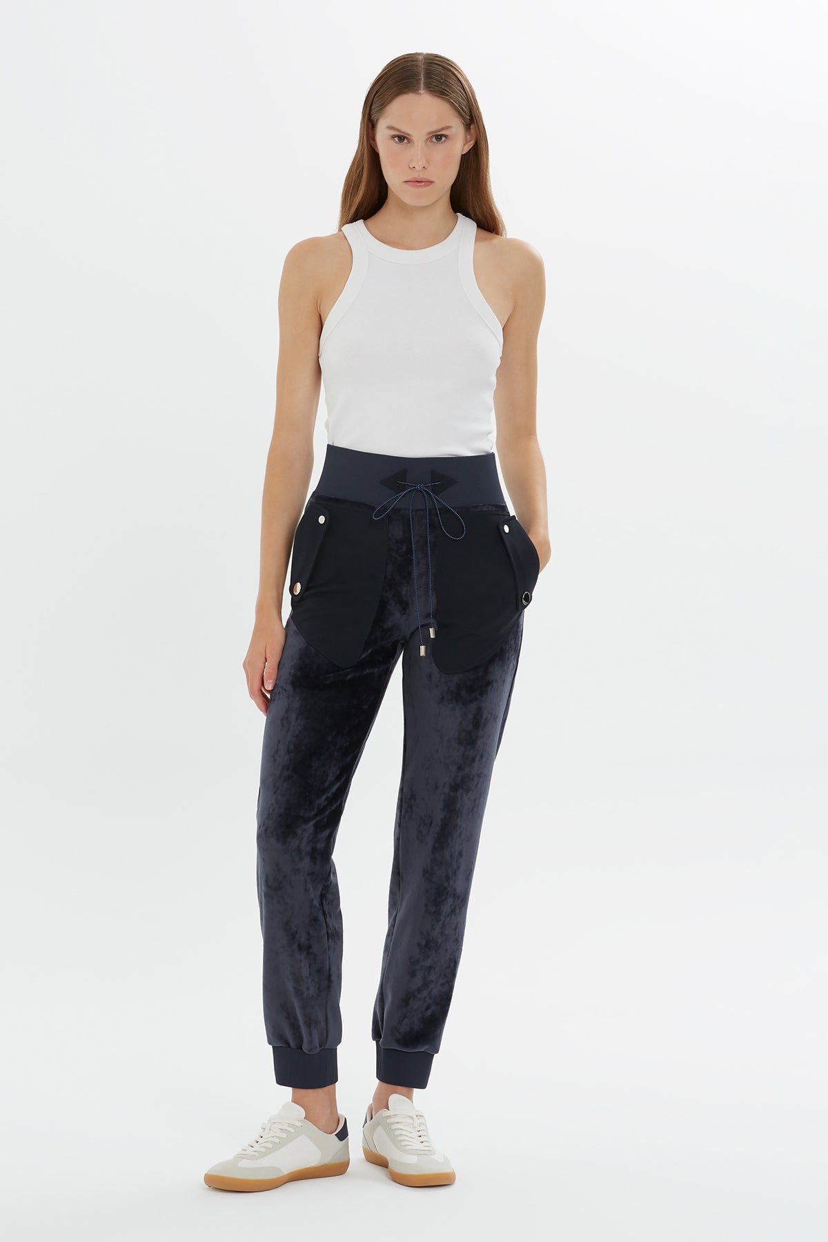 Navy Velvet Carrot Fit Sweatpants