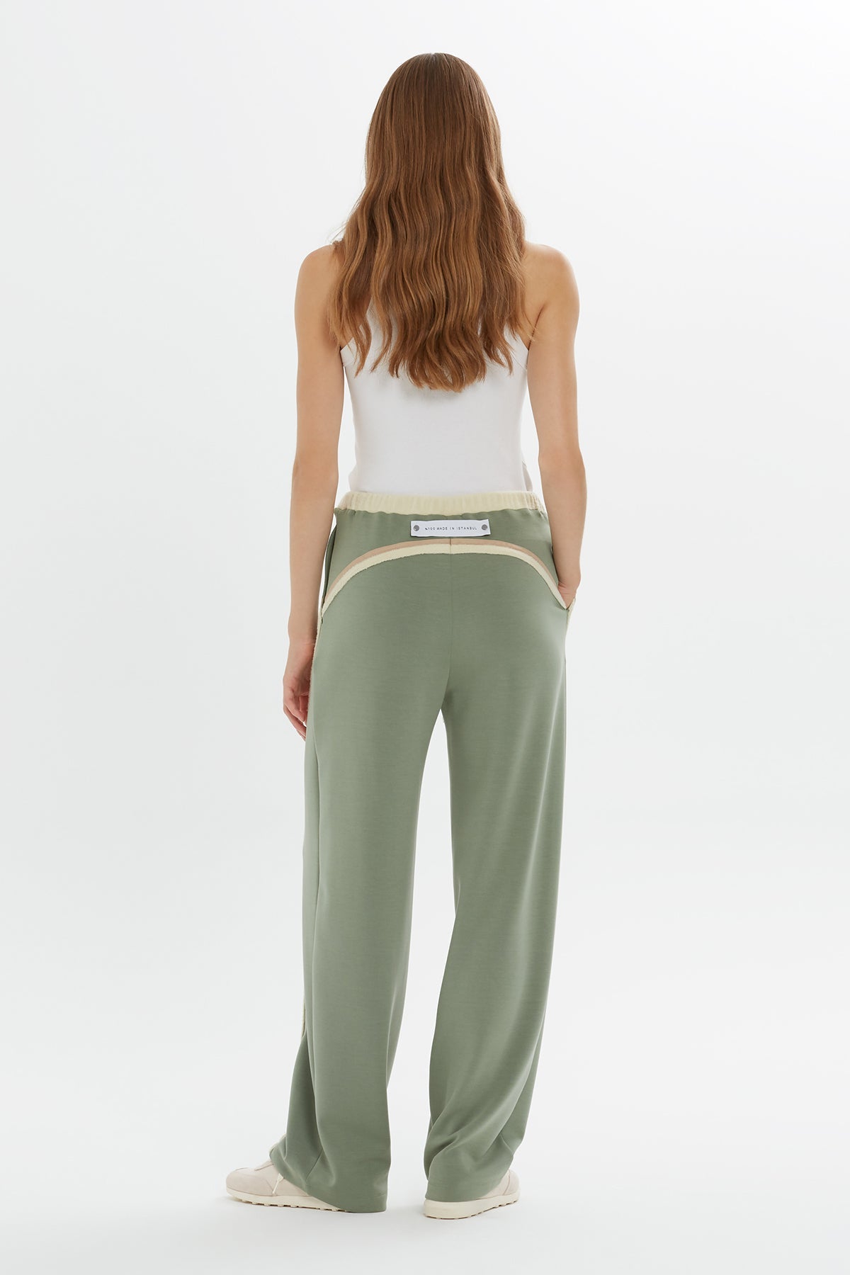 Green Stripe-Detail Wide-Leg Sweatpants