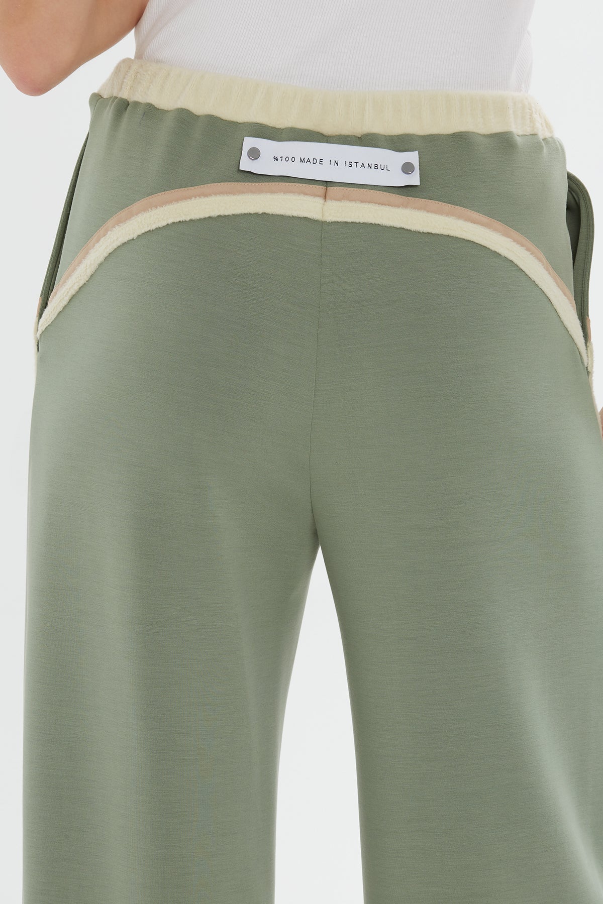 Green Stripe-Detail Wide-Leg Sweatpants