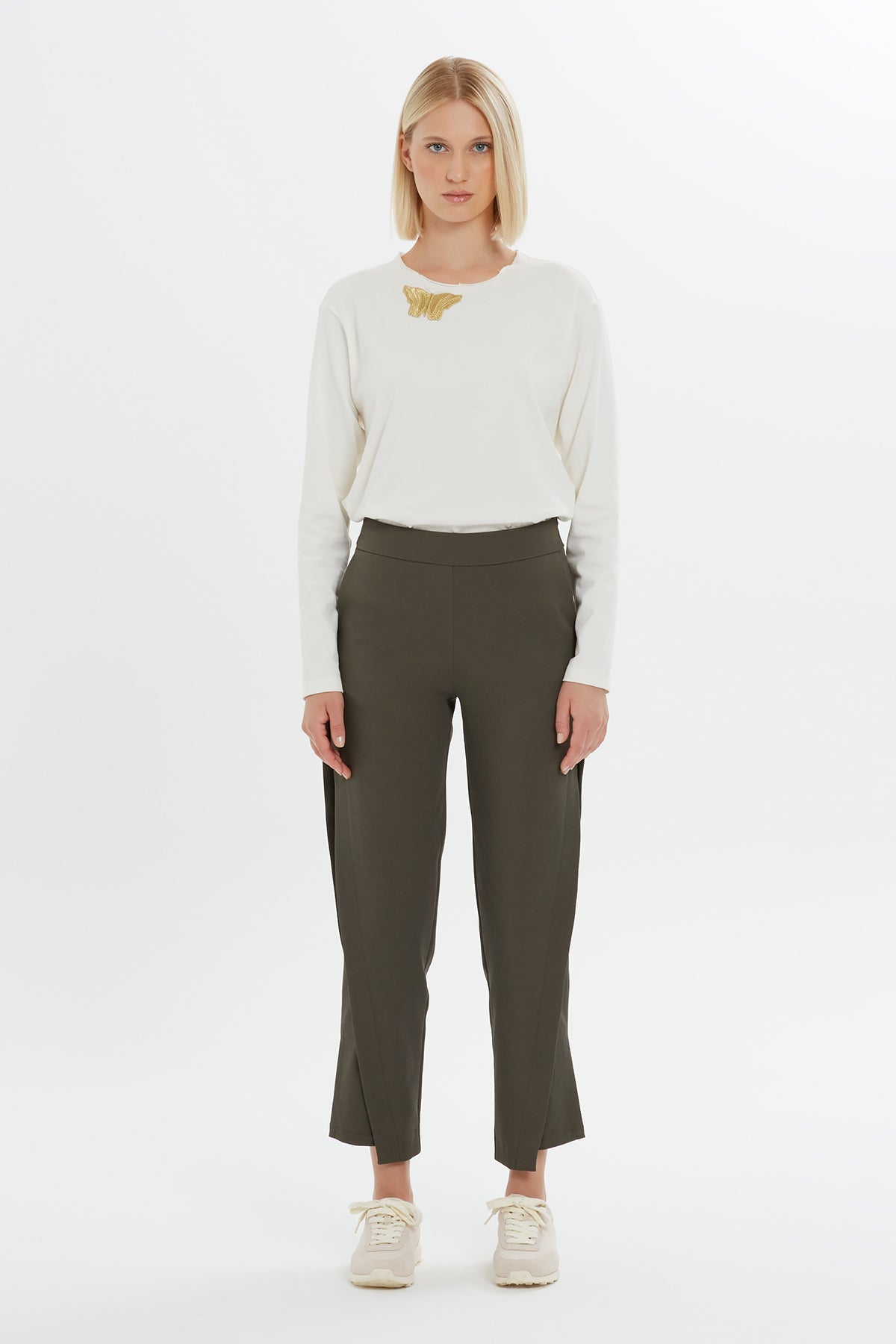 Green Butterfly Embroidered Pants