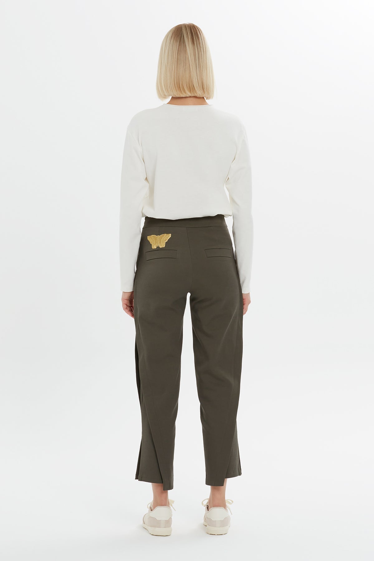 Green Butterfly Embroidered Pants