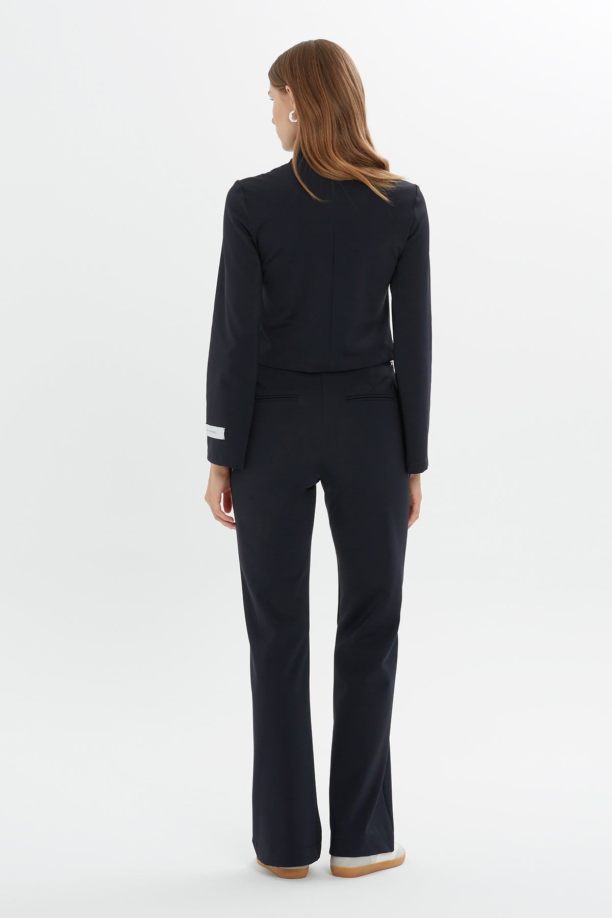 Navy Asymmetric High-Neck Crop Top