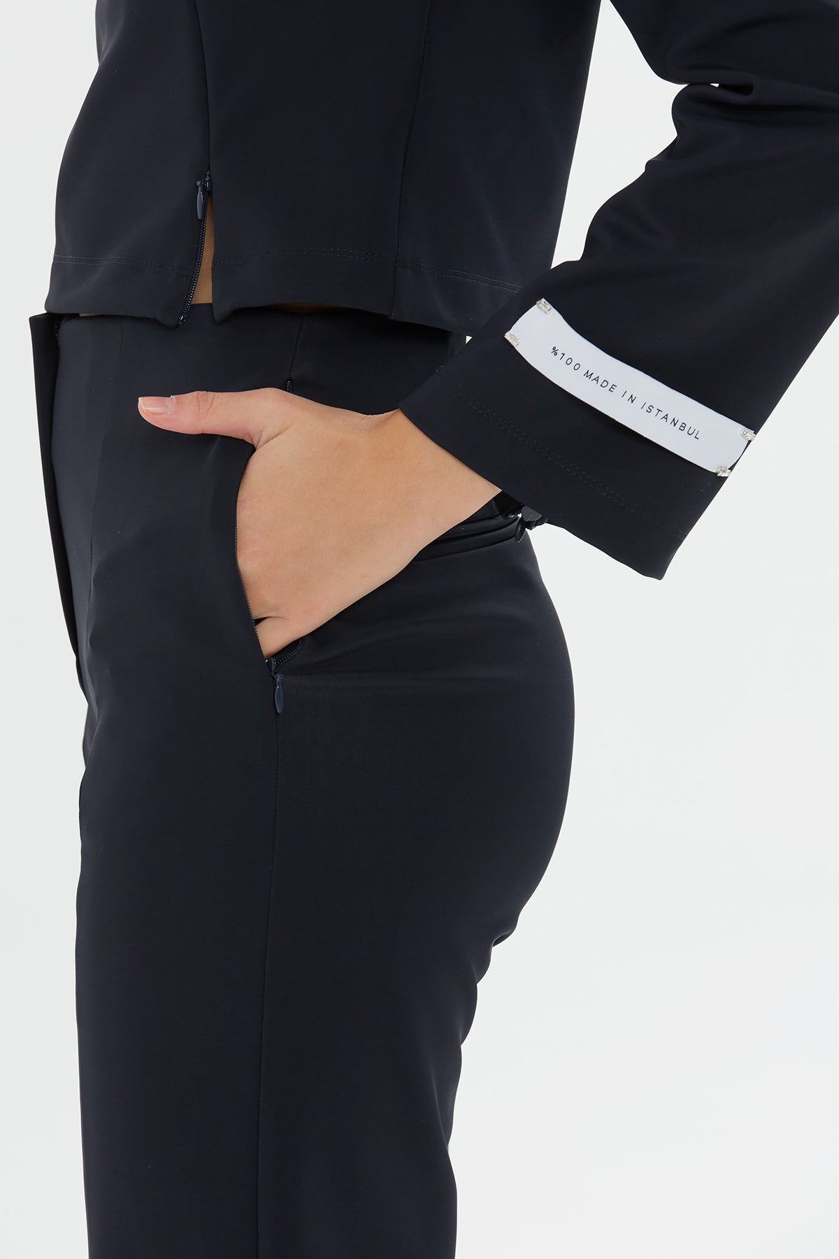 Navy Asymmetric High-Neck Crop Top