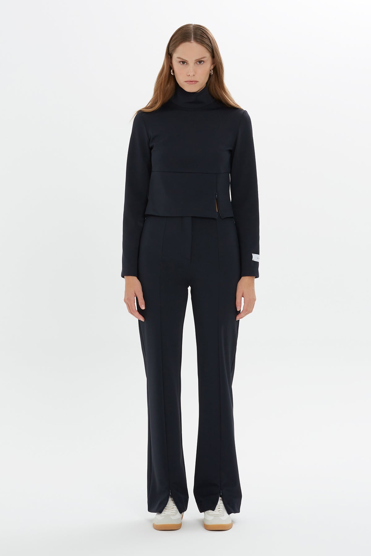 Navy Asymmetric High-Neck Crop Top