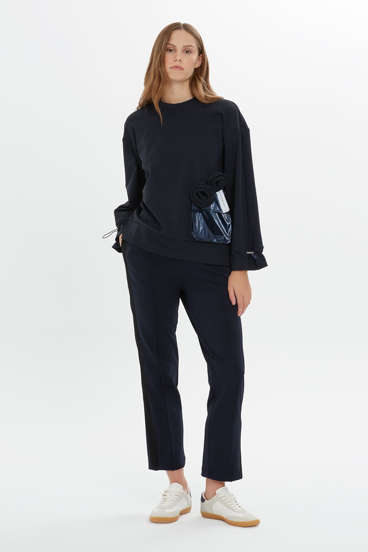 Navy Floral-Detail Sweatshirt