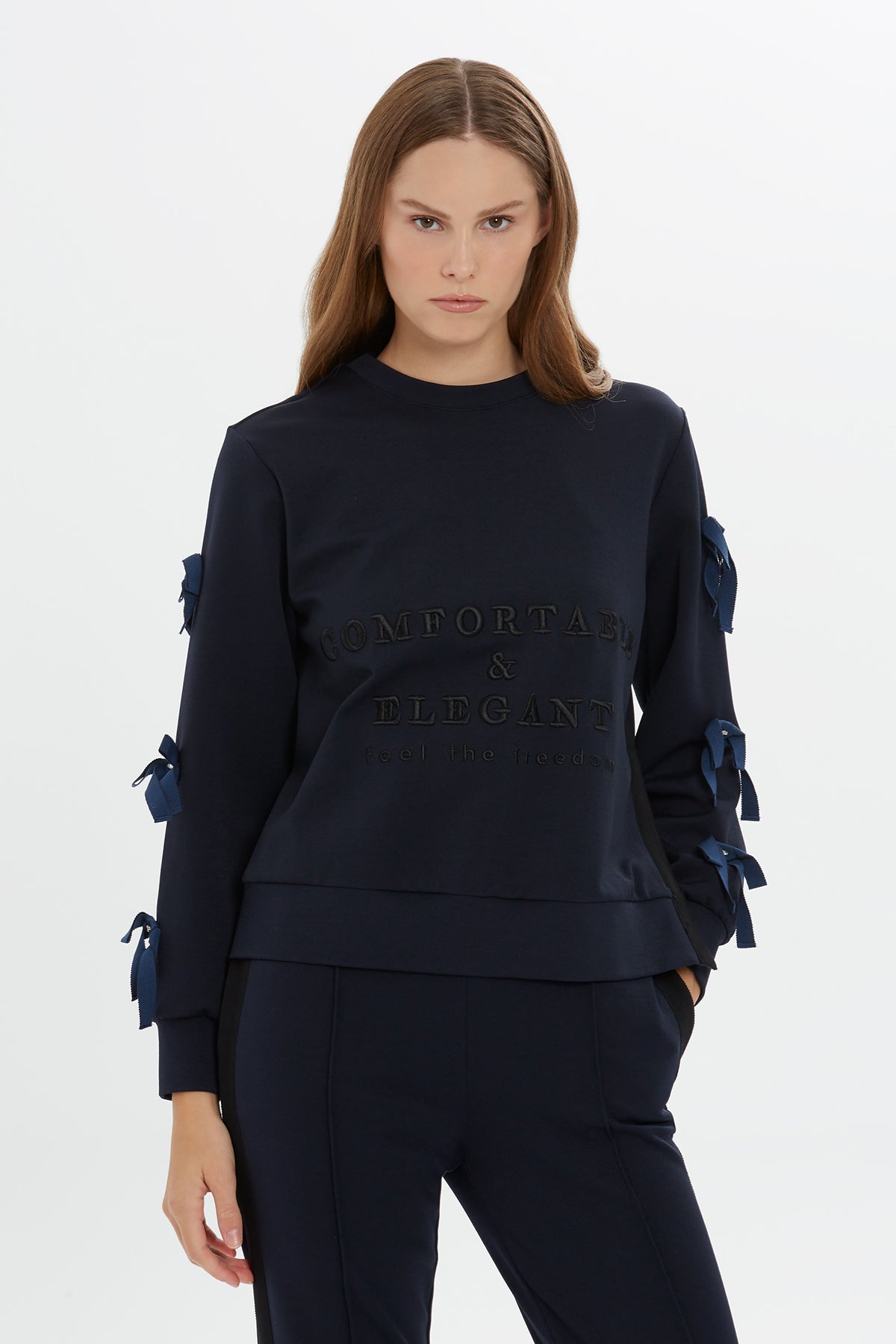 Navy Bow-Detail Sweatshirt
