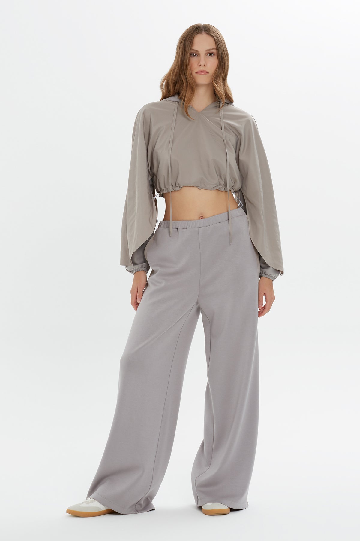 Grey Drawstring-Waist Sweatshirt