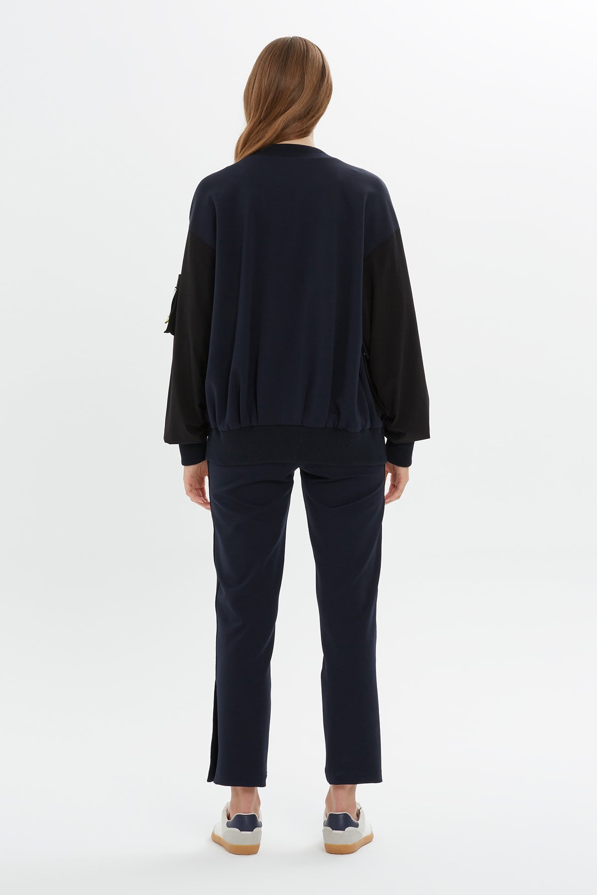 Navy Rose-Detail Sweatshirt