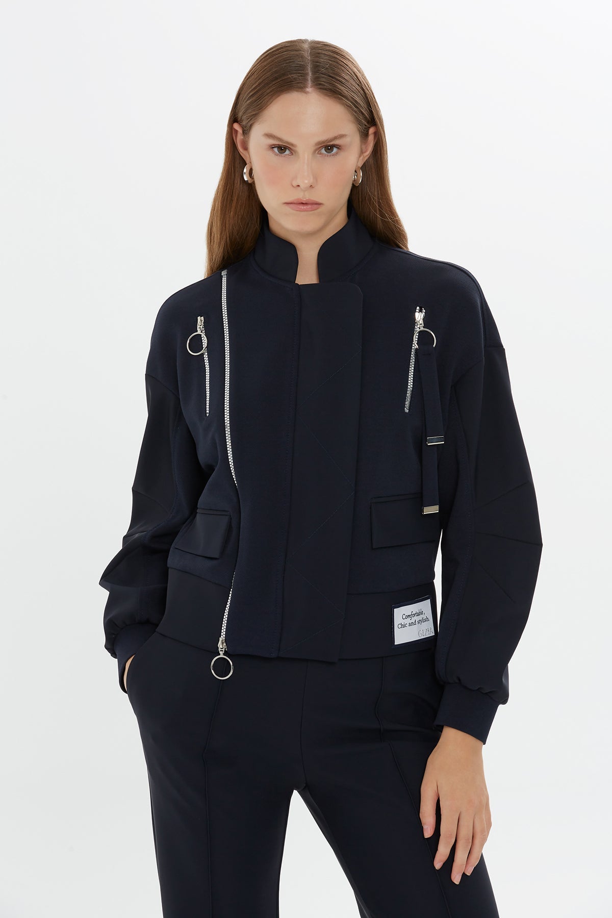 Hooded Zipper Detail Bomber Jacket