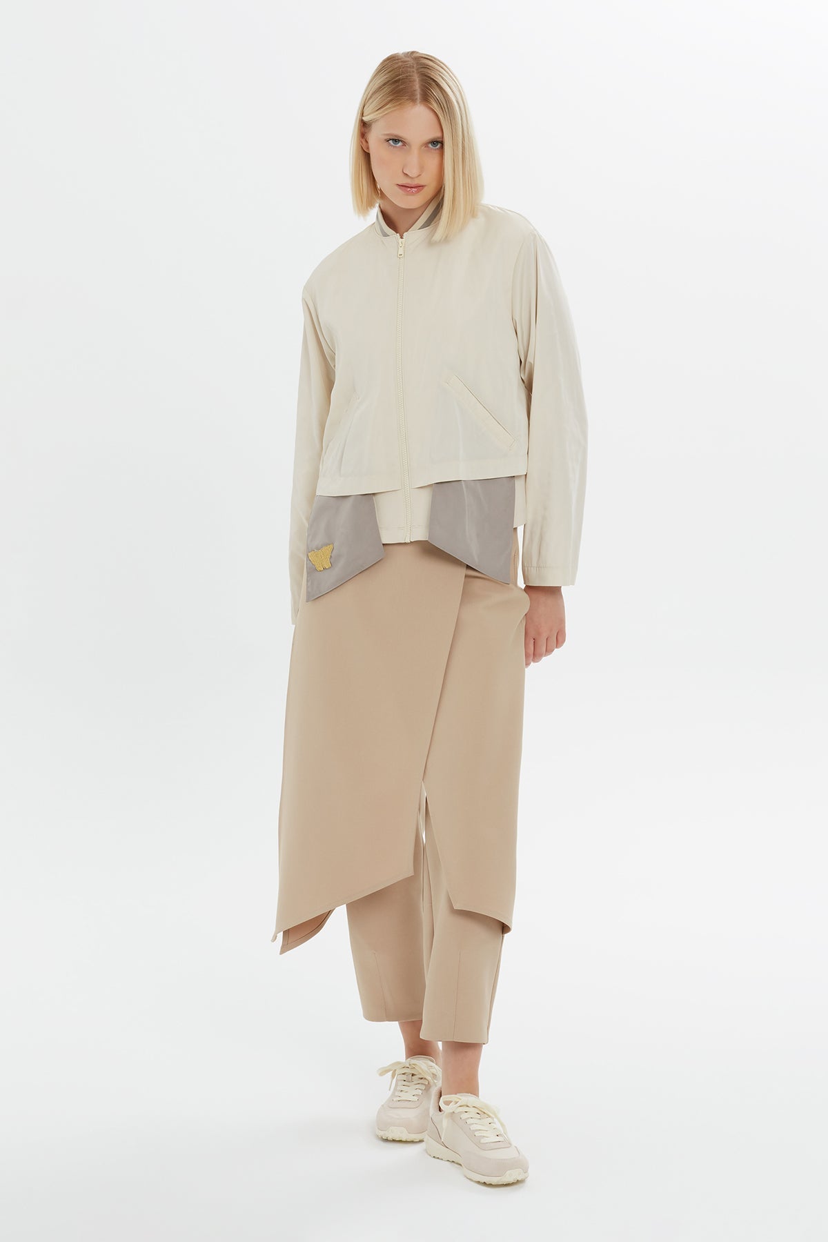 Beige Butterfly-Detail Sweatshirt