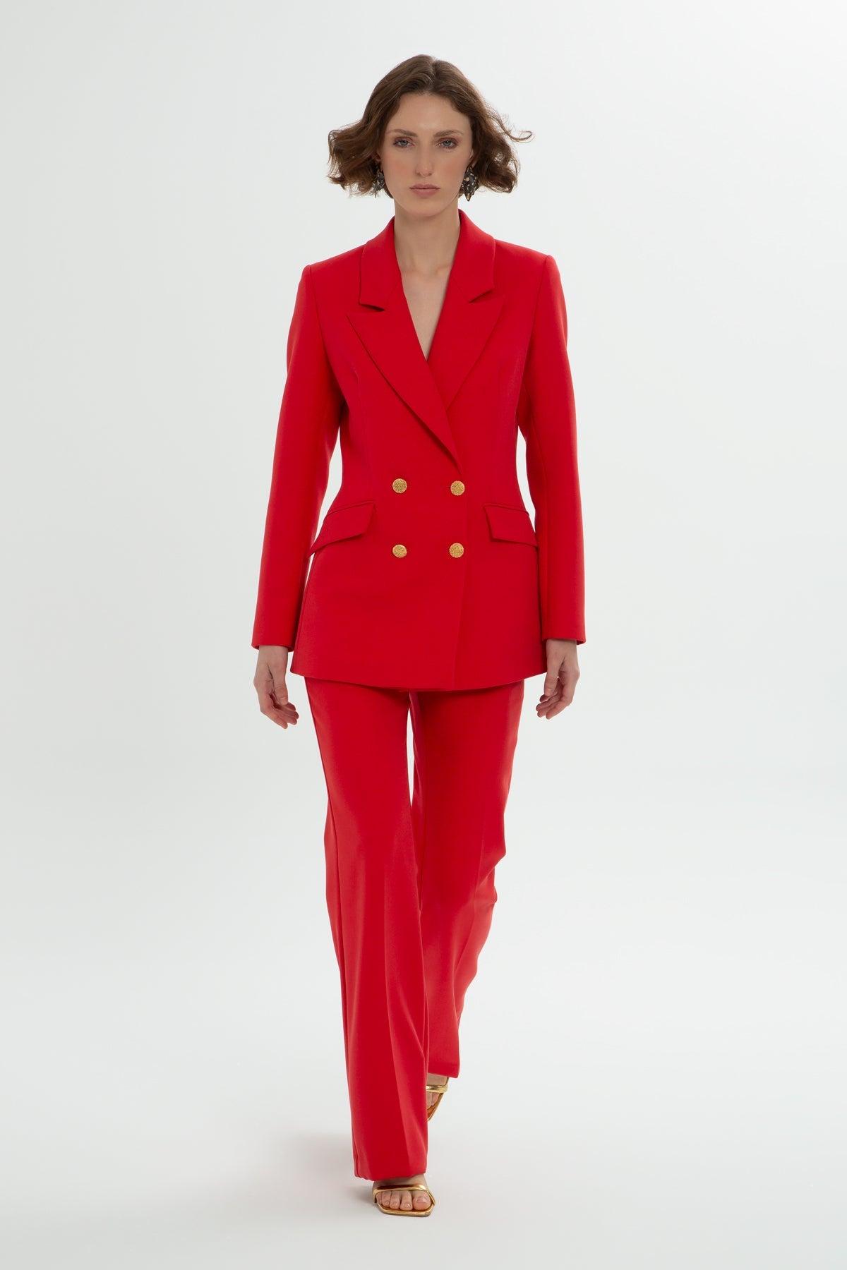 Red Button-Detail Co-Ord Set