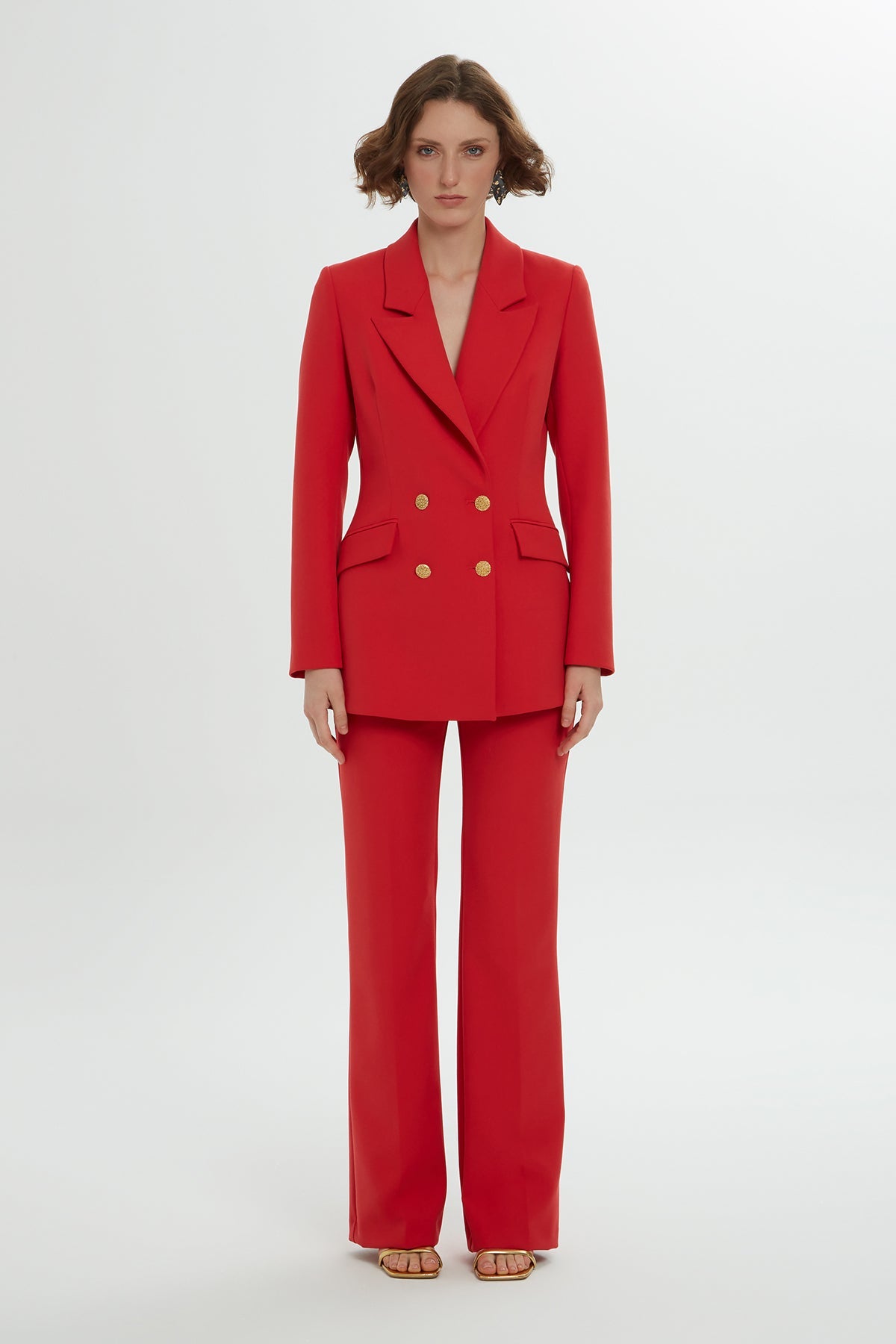 Red Button-Detail Co-Ord Set