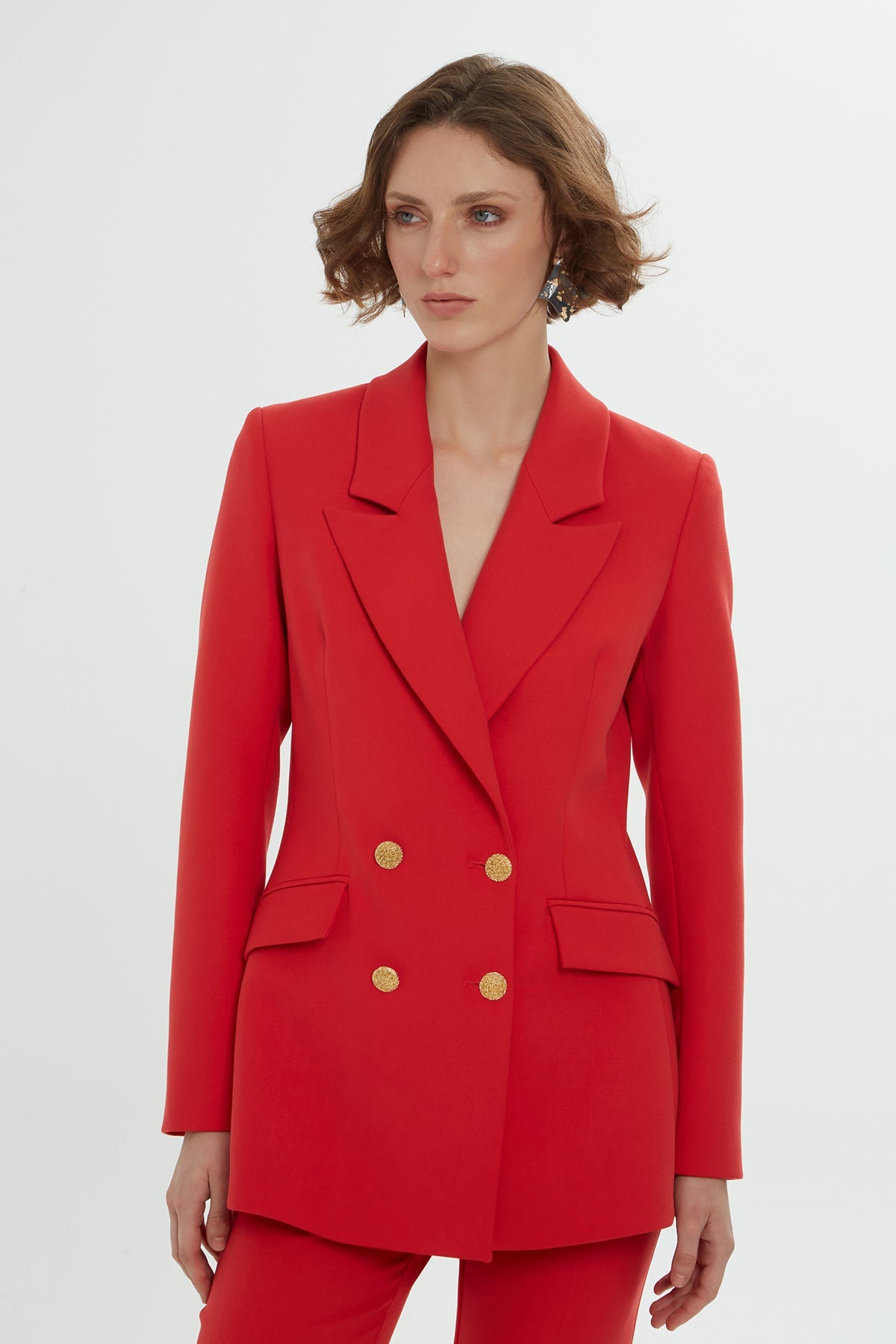 Red Button-Detail Co-Ord Set