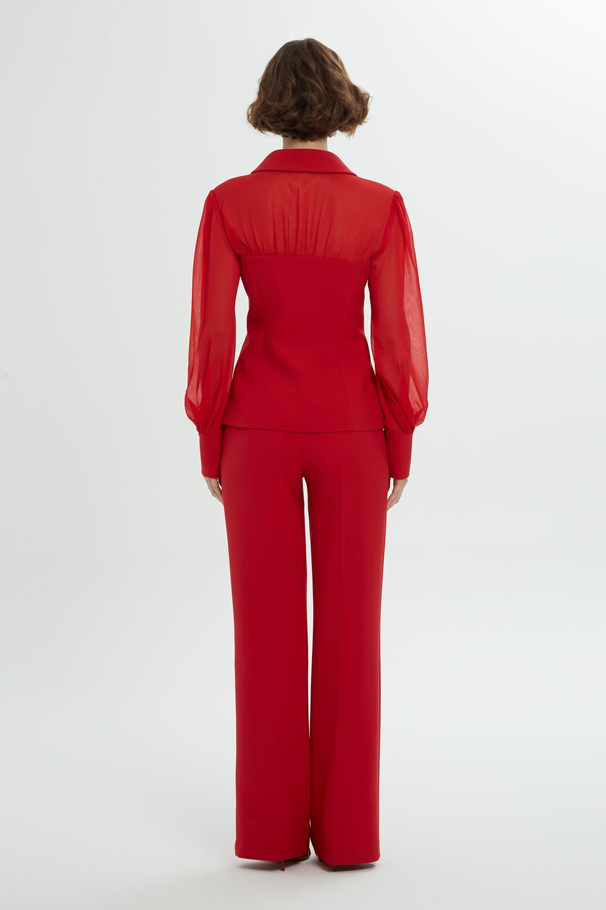 Red Chiffon-Sleeve Co-Ord Set